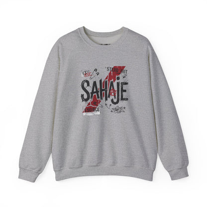 Crewneck Sweatshirt — 'Sahaje' Distressed Script Graphic