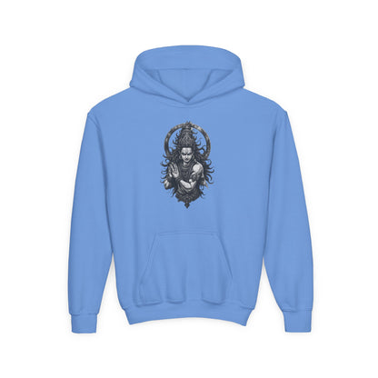 Youth Hoodie with Gothic Goddess Skull Art — Dark Fantasy Graphic Pullover