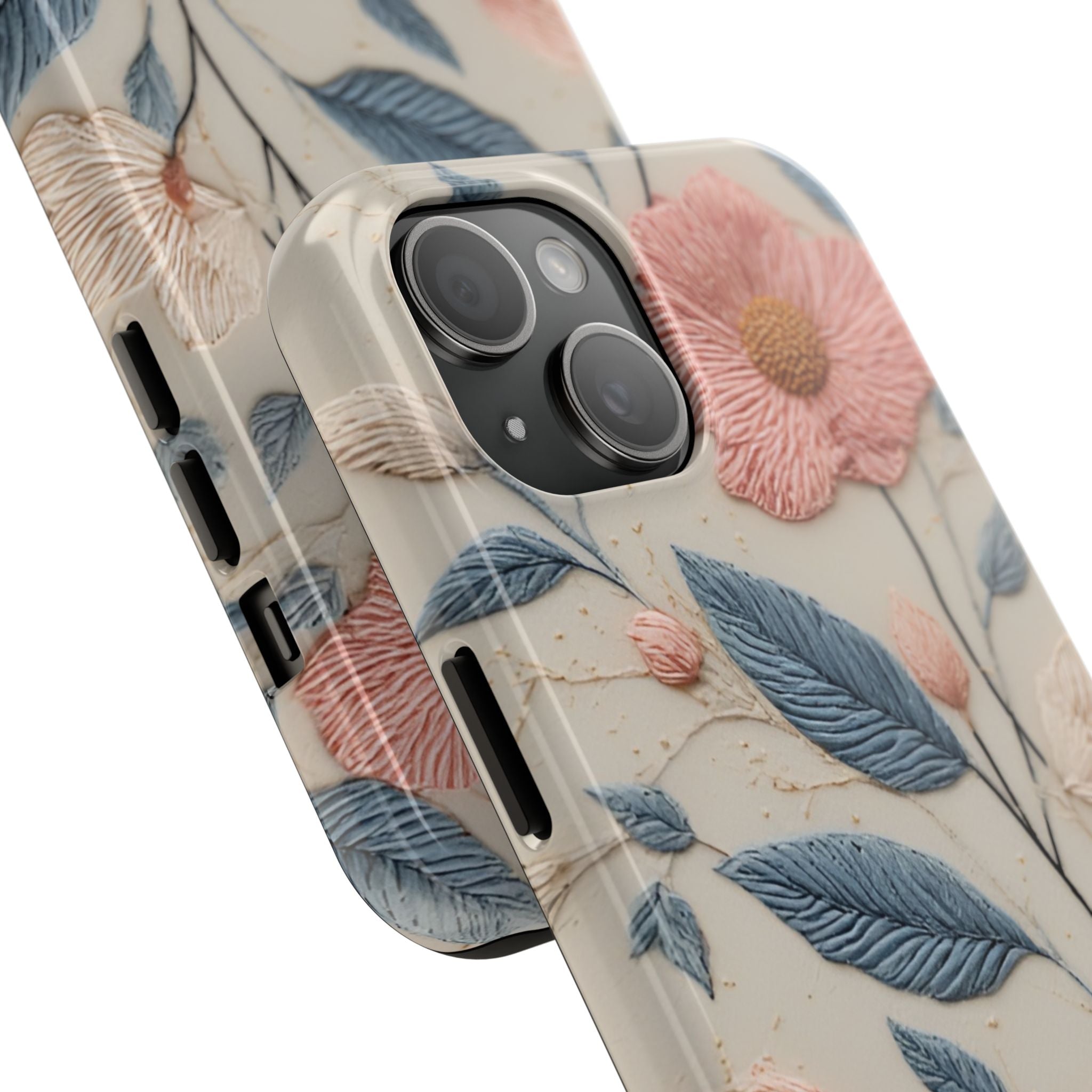 Floral Embroidered Tough Phone Case — Pink Blossom Protective Phone Cover