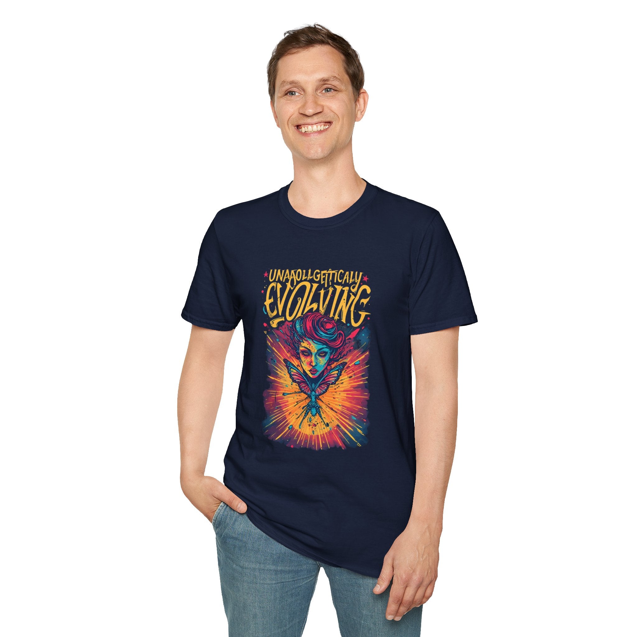 Evolving Butterfly Graphic T-Shirt — "Unapologetically Evolving" Vibrant Psychedelic Tee