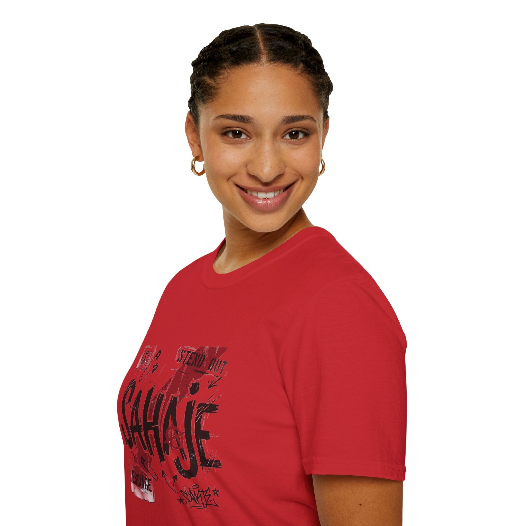 Sahajé Graphic T-Shirt — Bold Streetwear Tee with Red Slash Design