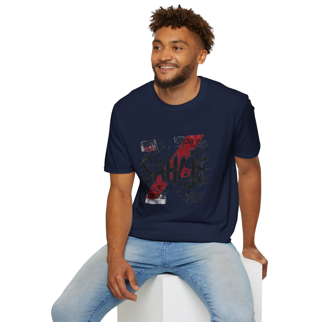 Sahajé Graphic T-Shirt — Bold Streetwear Tee with Red Slash Design