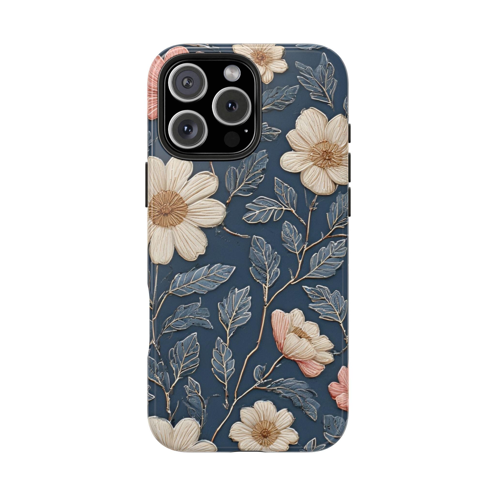 Floral Tough Phone Case — Vintage Blue Daisy Protective Cover