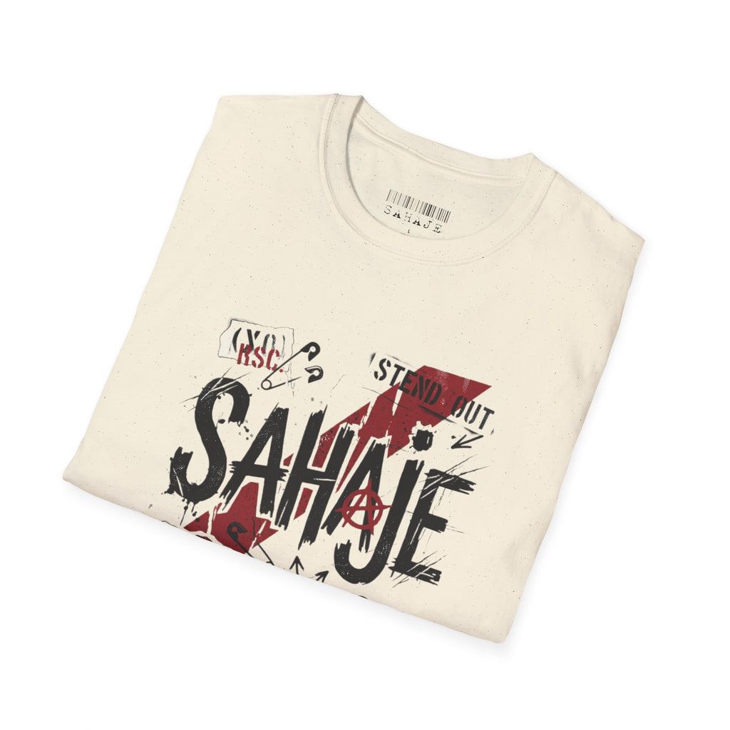 SAHAJE Graphic T‑Shirt — Distressed Red Accent Streetwear Tee
