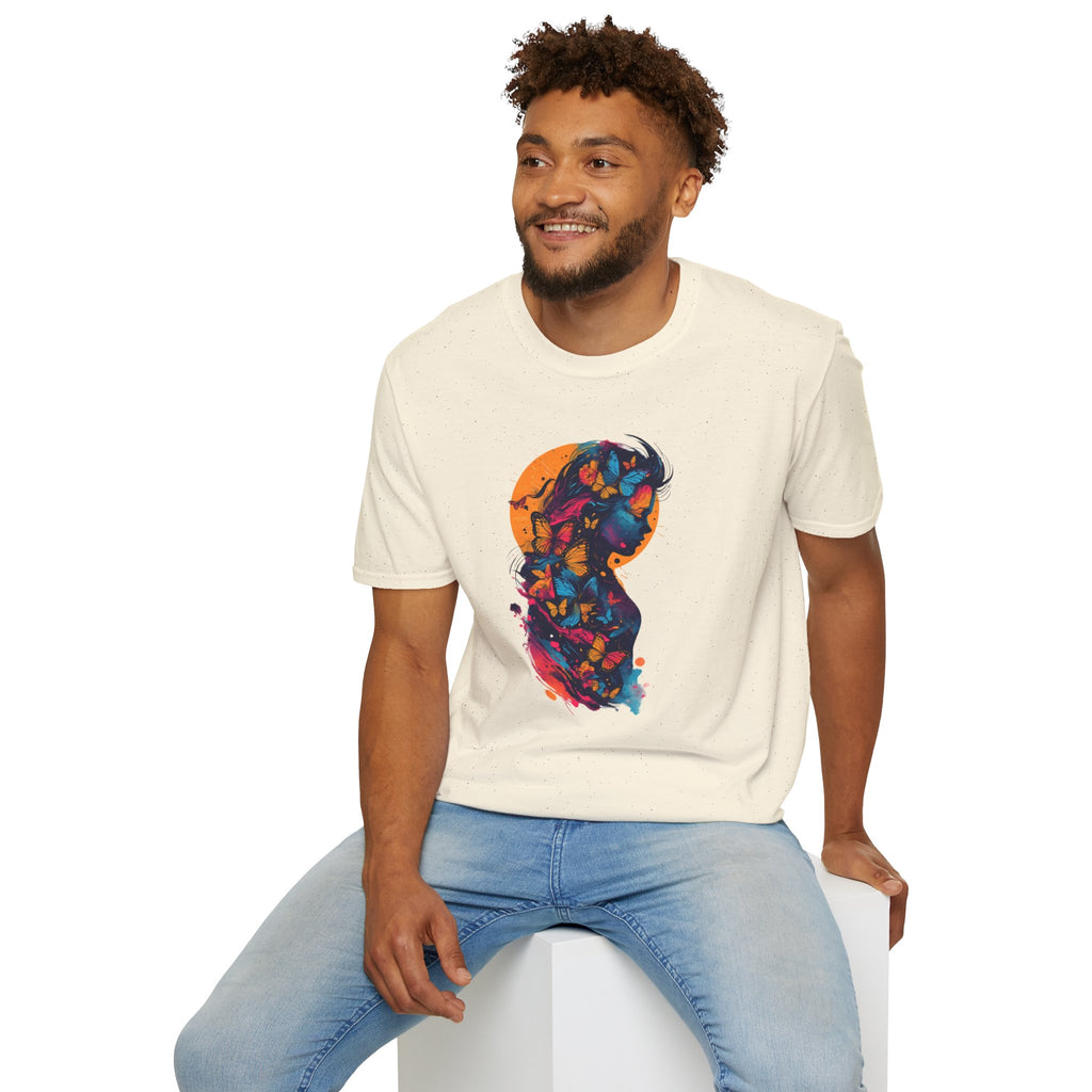 Butterfly Silhouette T-Shirt — Colorful Floral Profile Tee