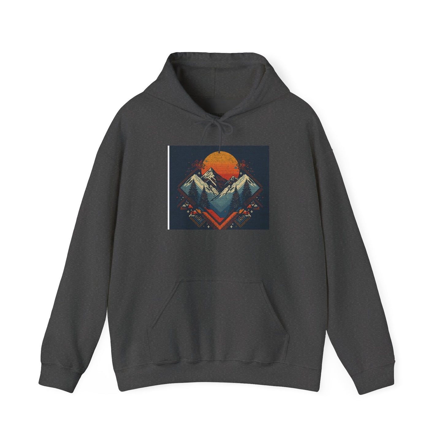 Mountain Sunset Hoodie – Retro Geometric Peaks & Rising Sun Sweatshirt