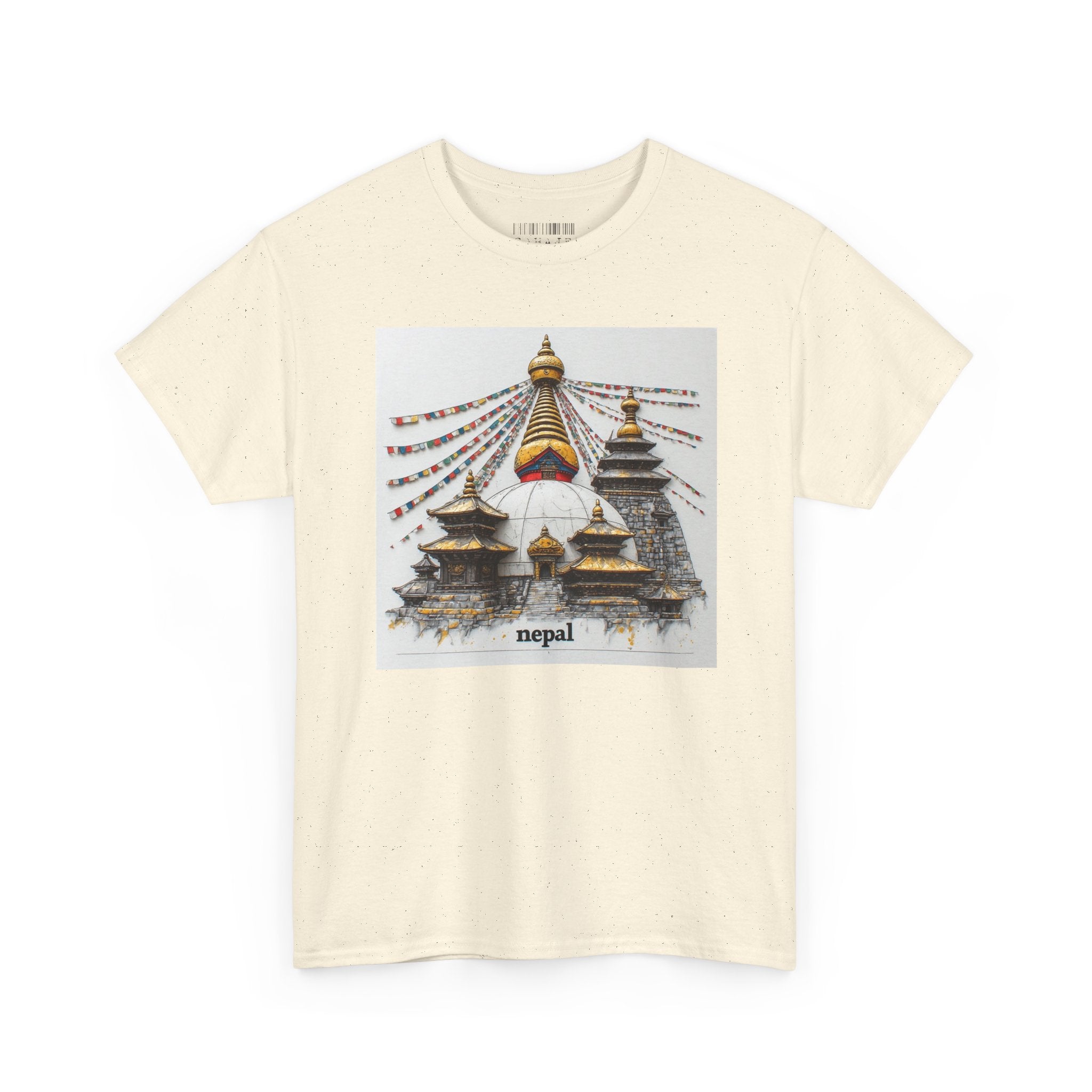 Nepal Swayambhunath Stupa T-Shirt — Buddhist Prayer Flags Travel Tee