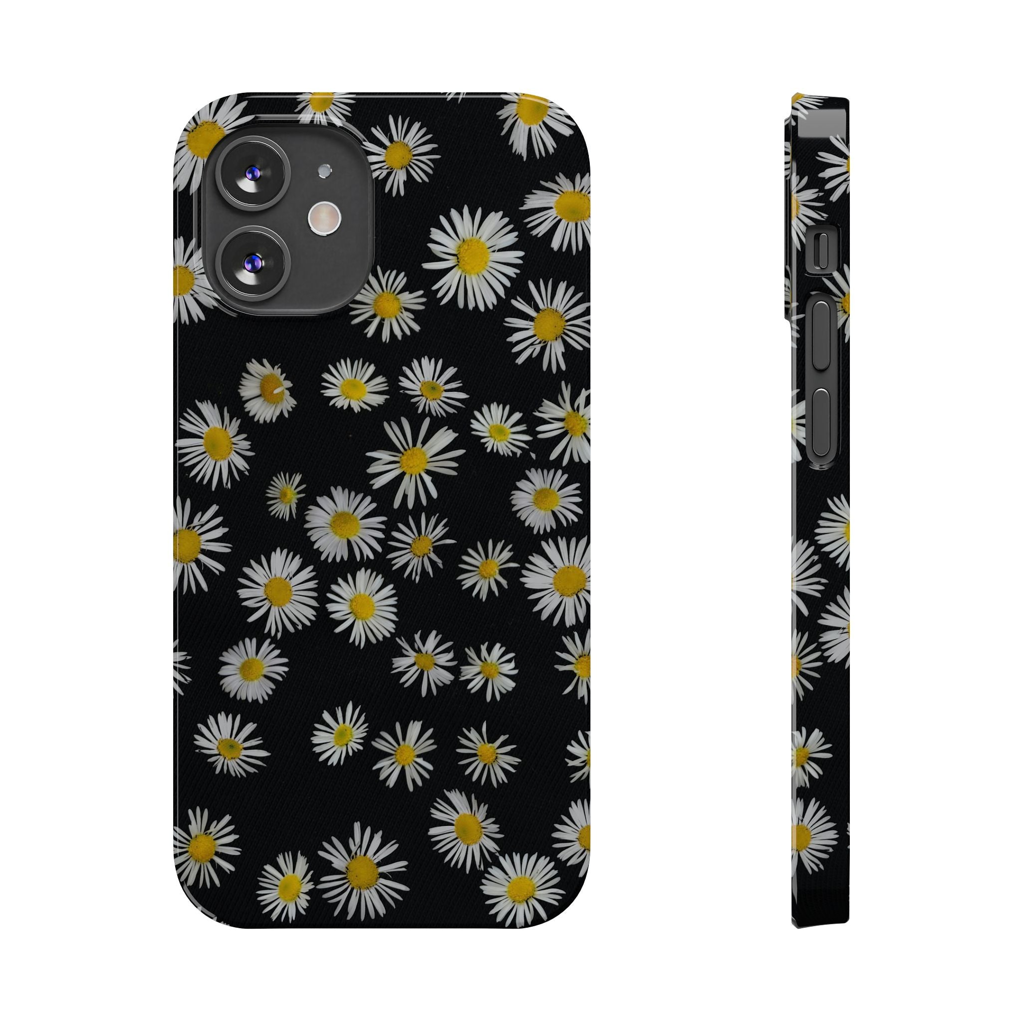 Daisy Pattern Slim Phone Case — Black Background Floral iPhone Case