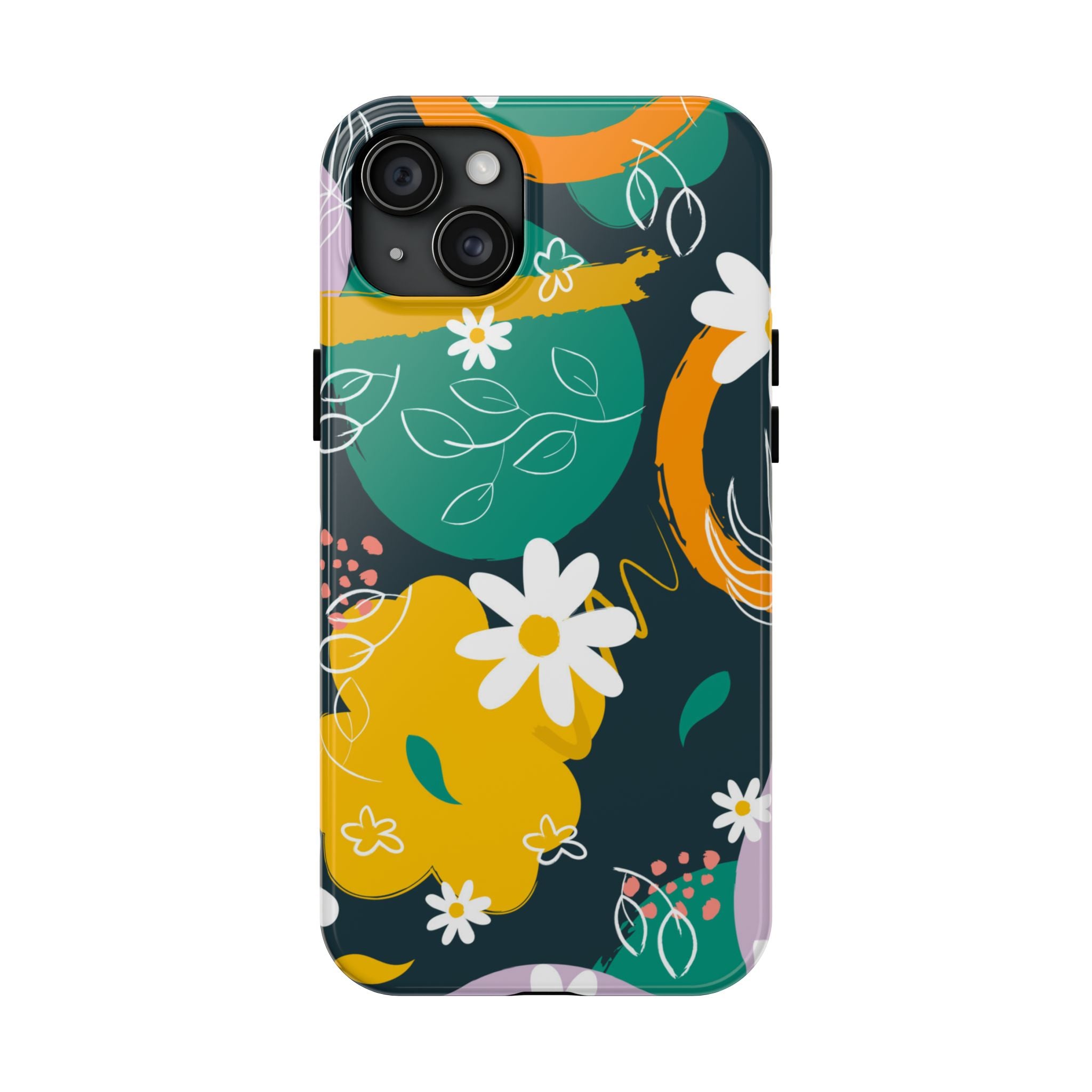 Floral Abstract Tough Phone Case — Colorful Daisies & Brushstroke Design