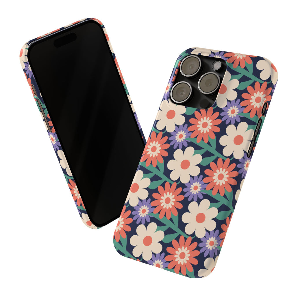 Floral Retro Slim Phone Case – Navy Ditsy Flowers