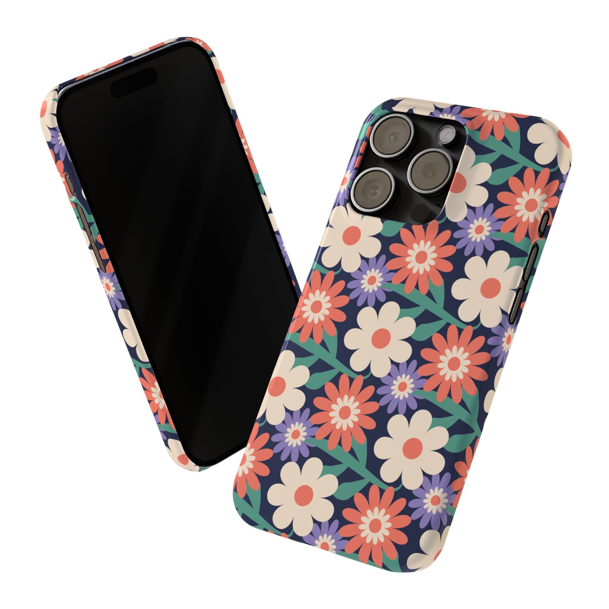 Floral Retro Slim Phone Case – Navy Ditsy Flowers