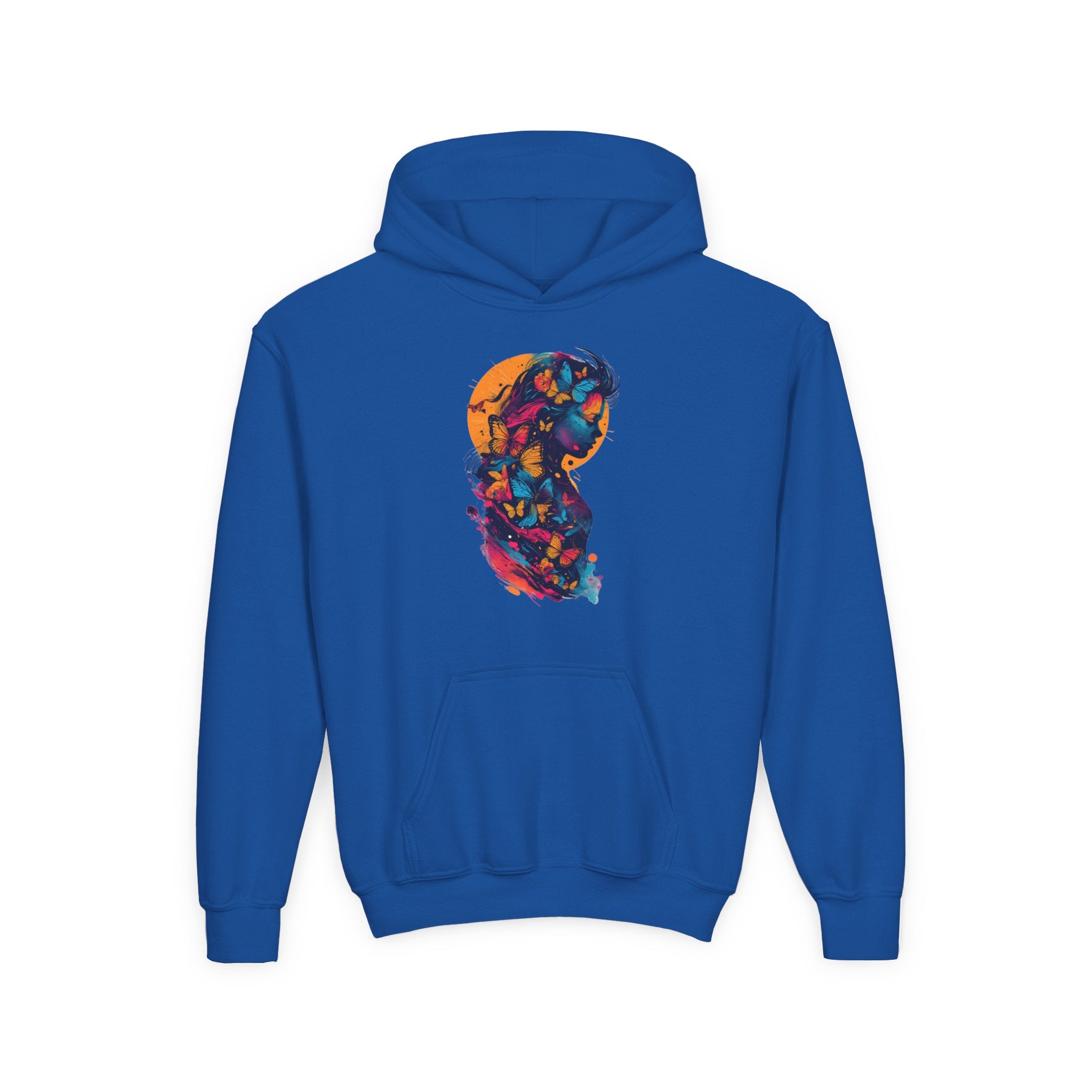 Youth Hoodie — Colorful Butterfly Silhouette Kids Pullover