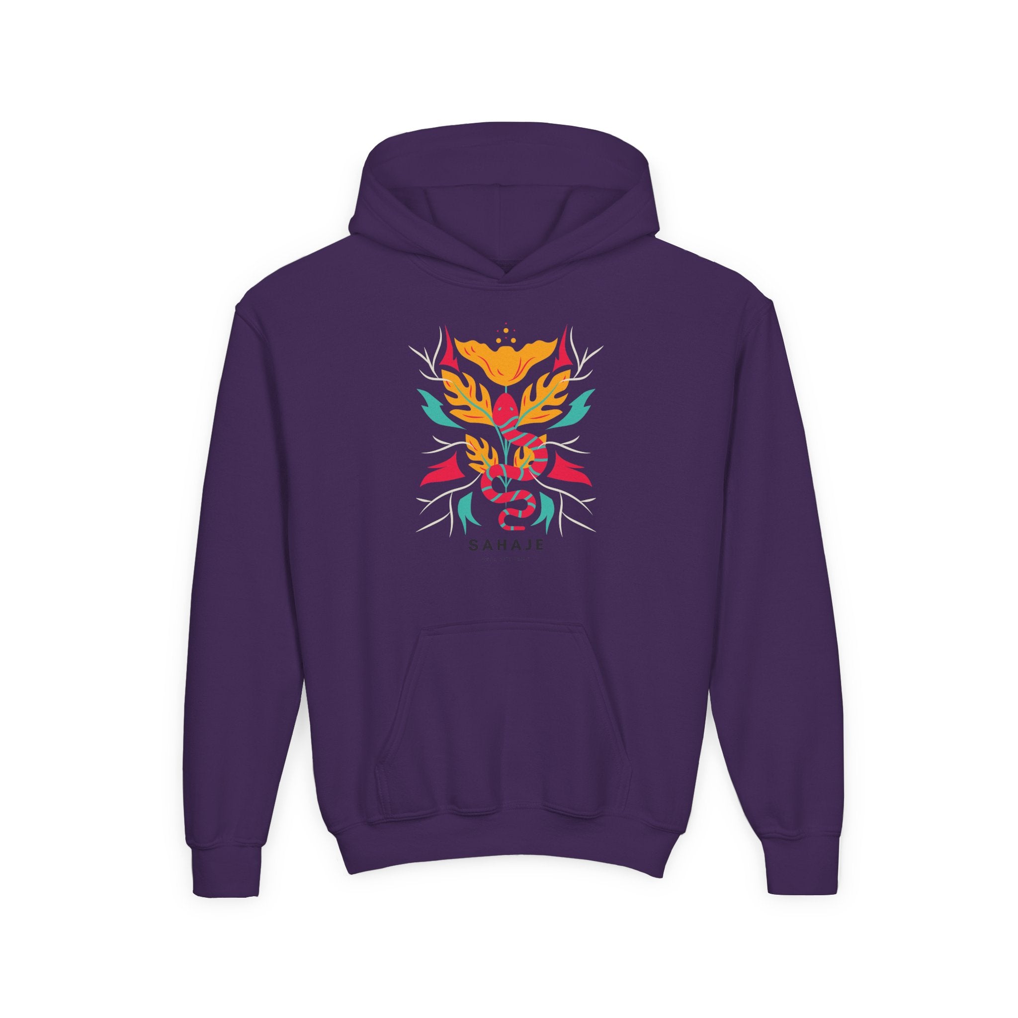 Youth Hoodie — Colorful Sahaja Floral Serpent Design