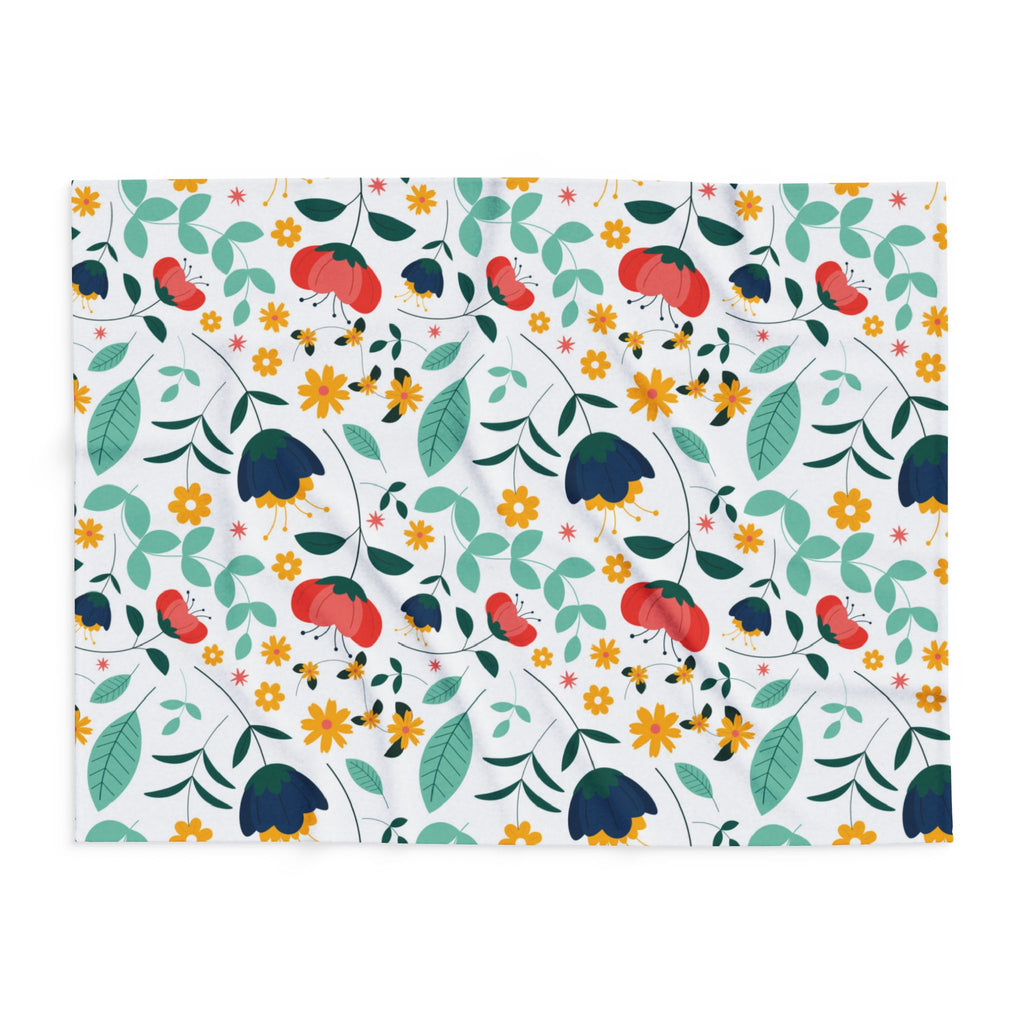 Floral Fleece Blanket — Colorful Retro Flower Pattern Cozy Throw