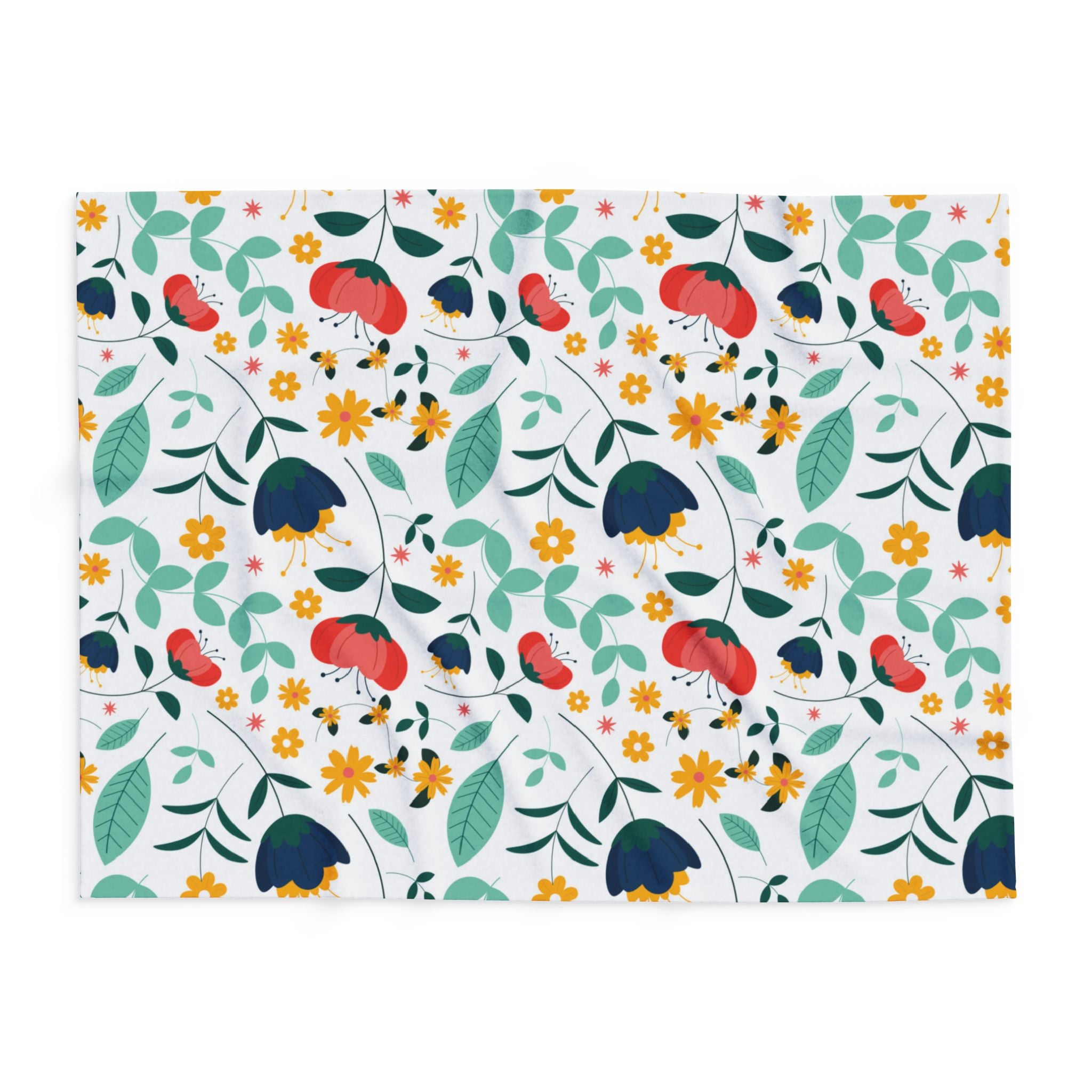 Floral Fleece Blanket — Colorful Retro Flower Pattern Cozy Throw