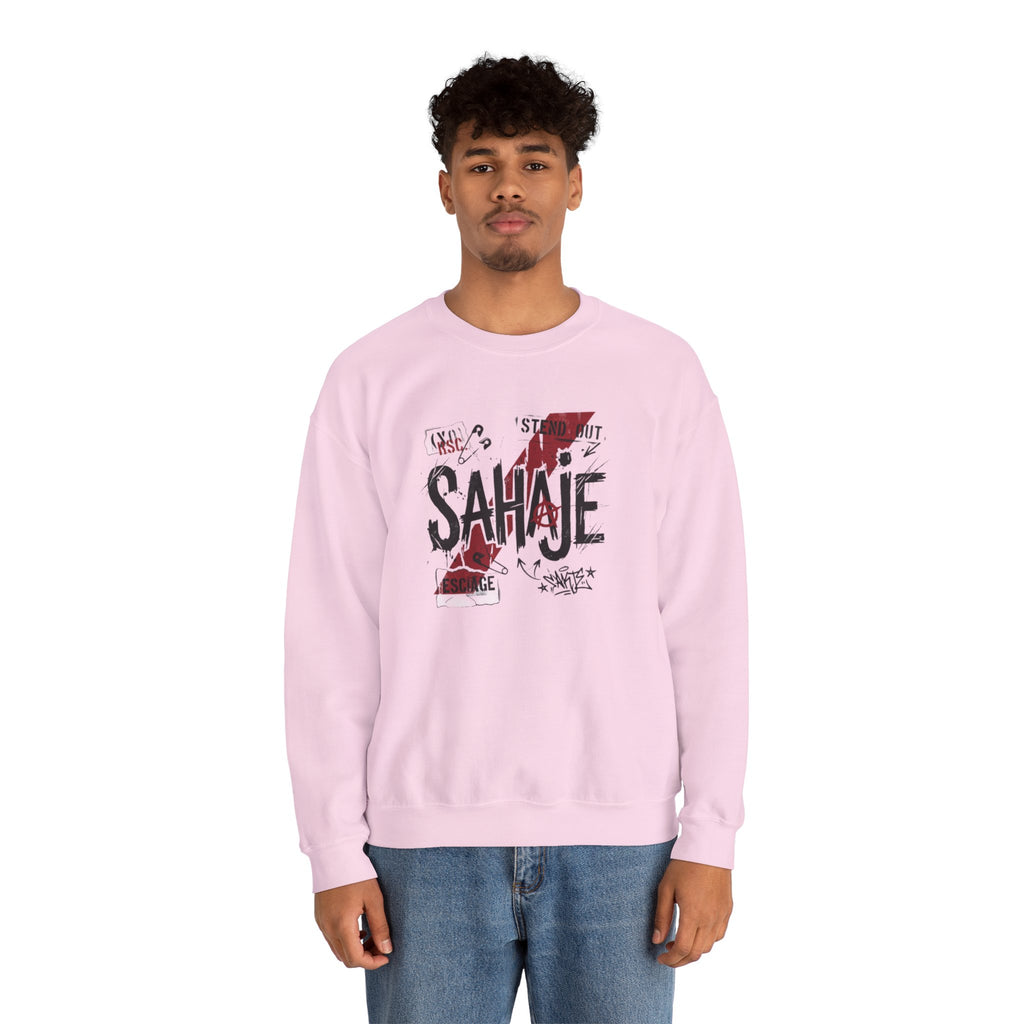 Crewneck Sweatshirt — 'Sahaje' Distressed Script Graphic