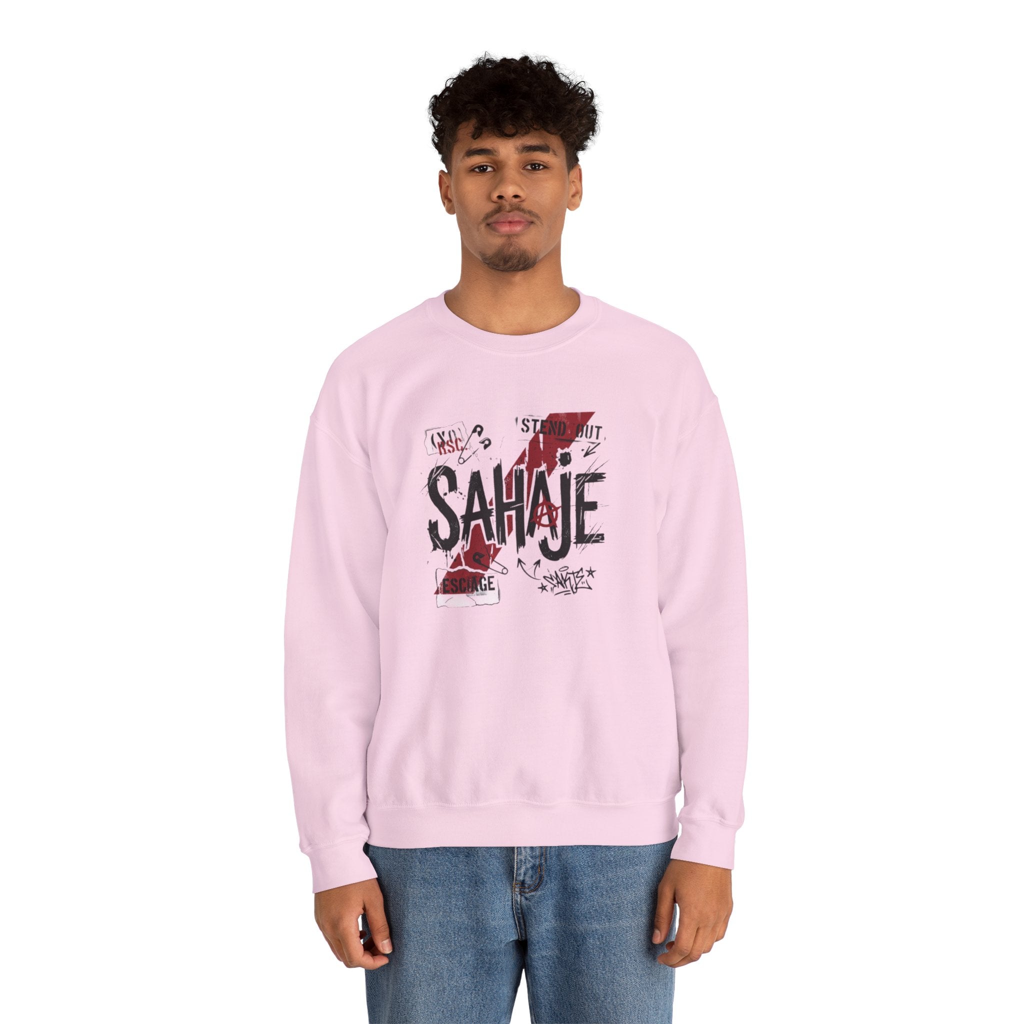 Crewneck Sweatshirt — 'Sahaje' Distressed Script Graphic