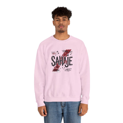 Crewneck Sweatshirt — 'Sahaje' Distressed Script Graphic