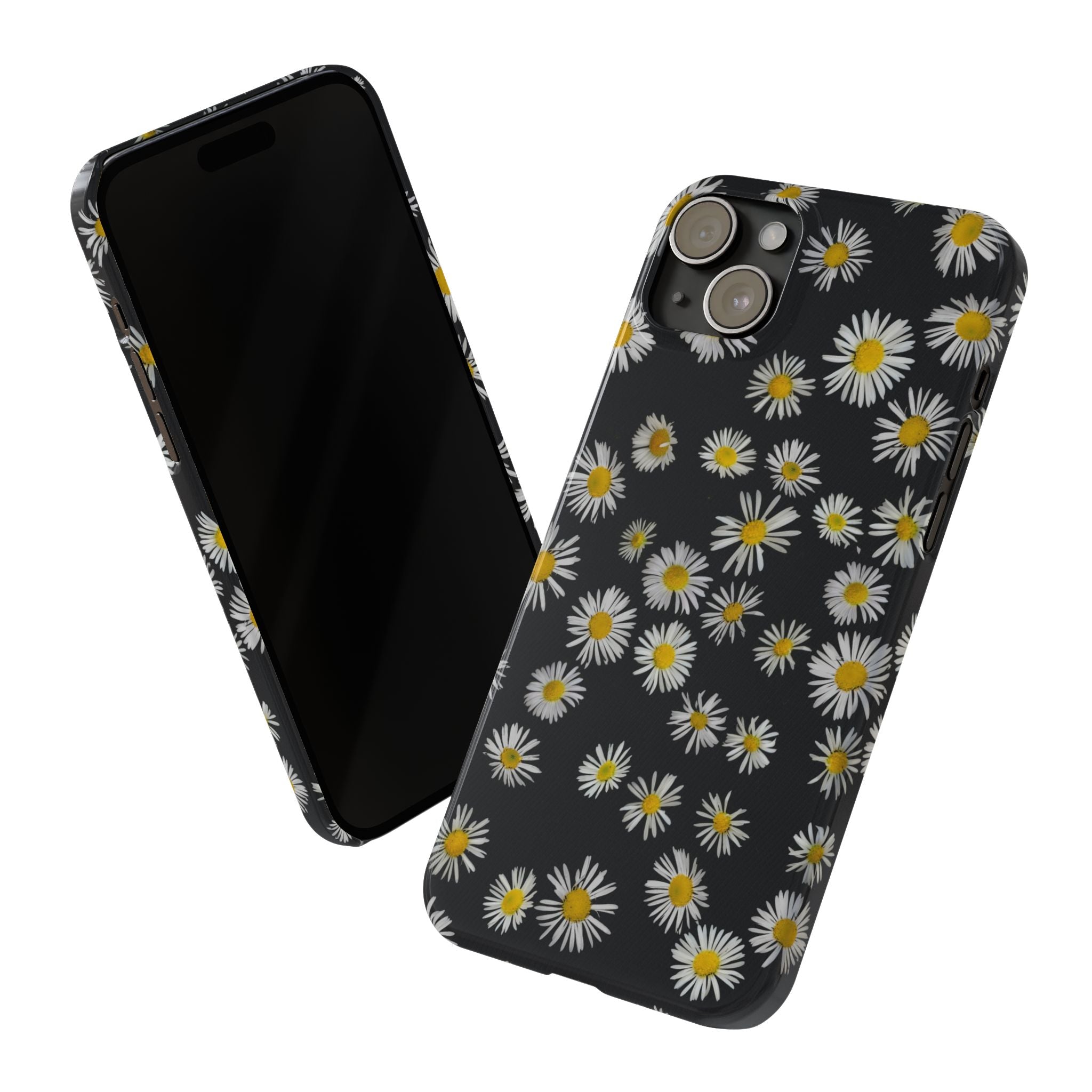 Daisy Pattern Slim Phone Case — Black Background Floral iPhone Case