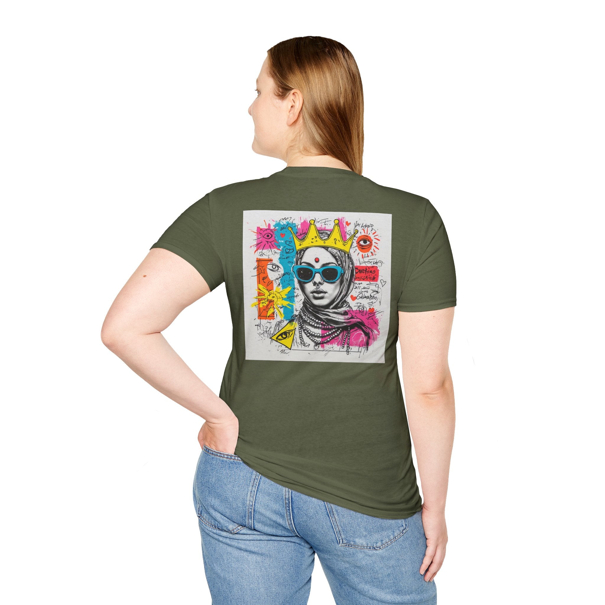 Street Art Portrait T-Shirt — Colorful Crowned Woman Graphic Tee