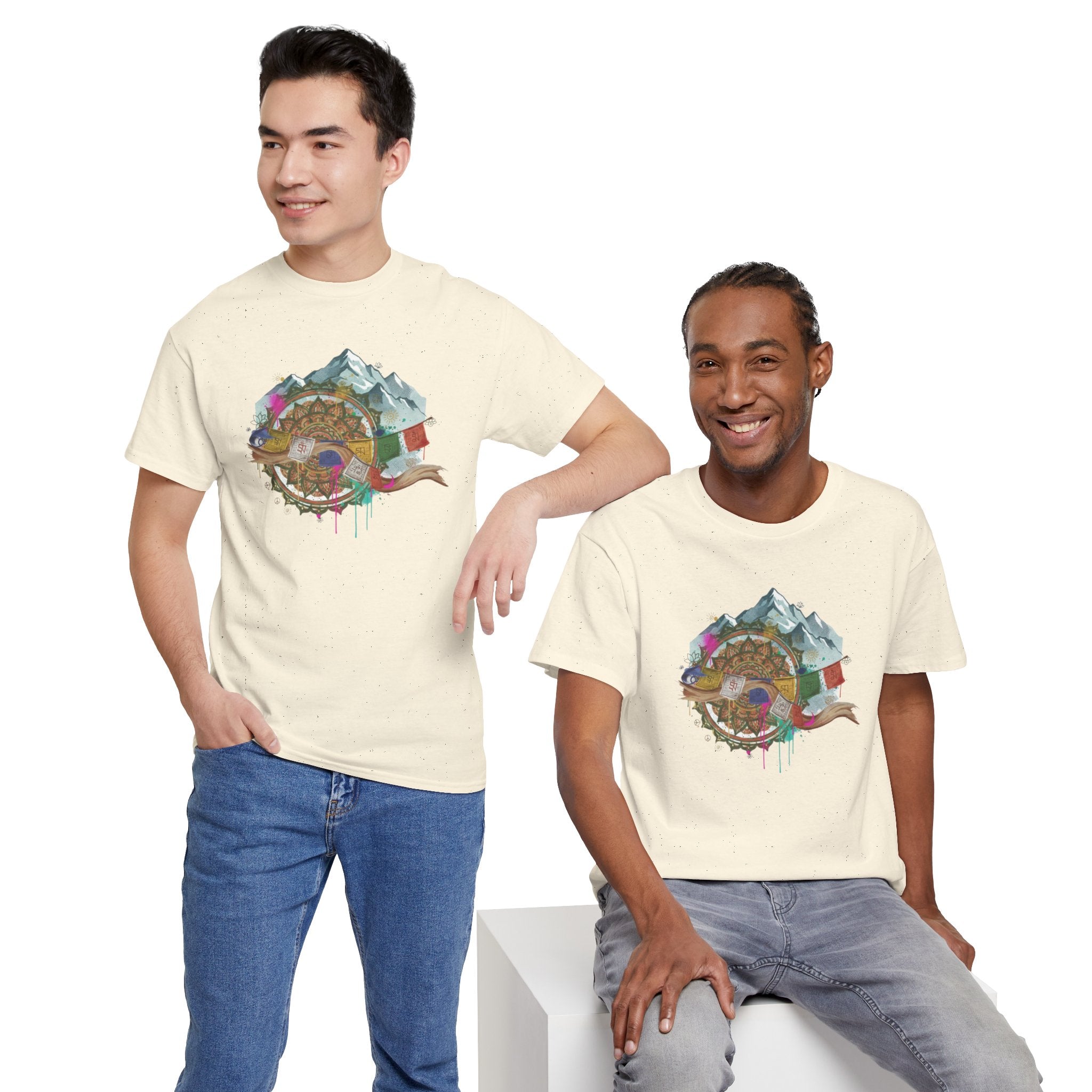 Adventure Compass Graphic Tee — Mountain, Globe & Flag Illustration