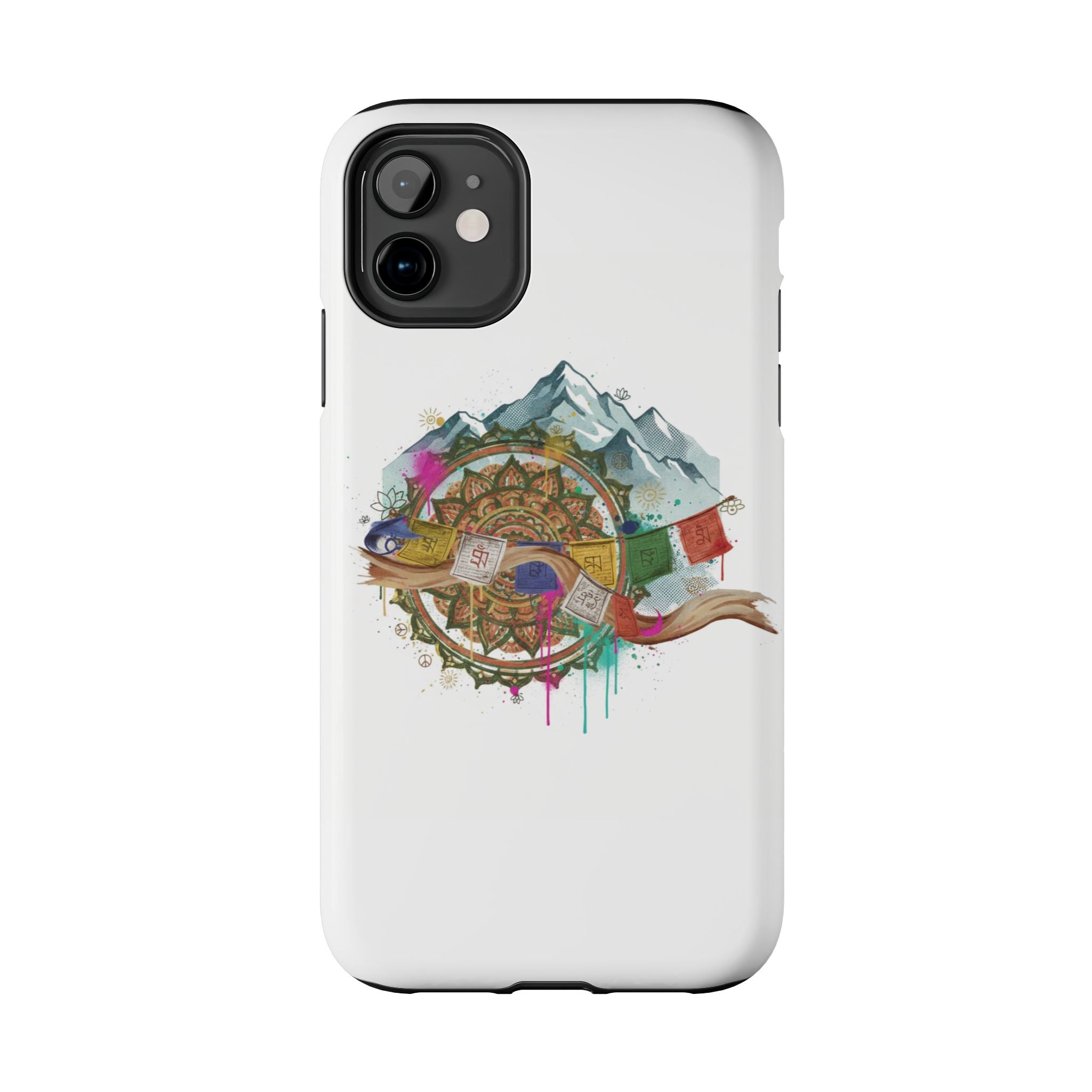 Mountain Compass Tough Phone Case with Prayer Flags & Fish Design