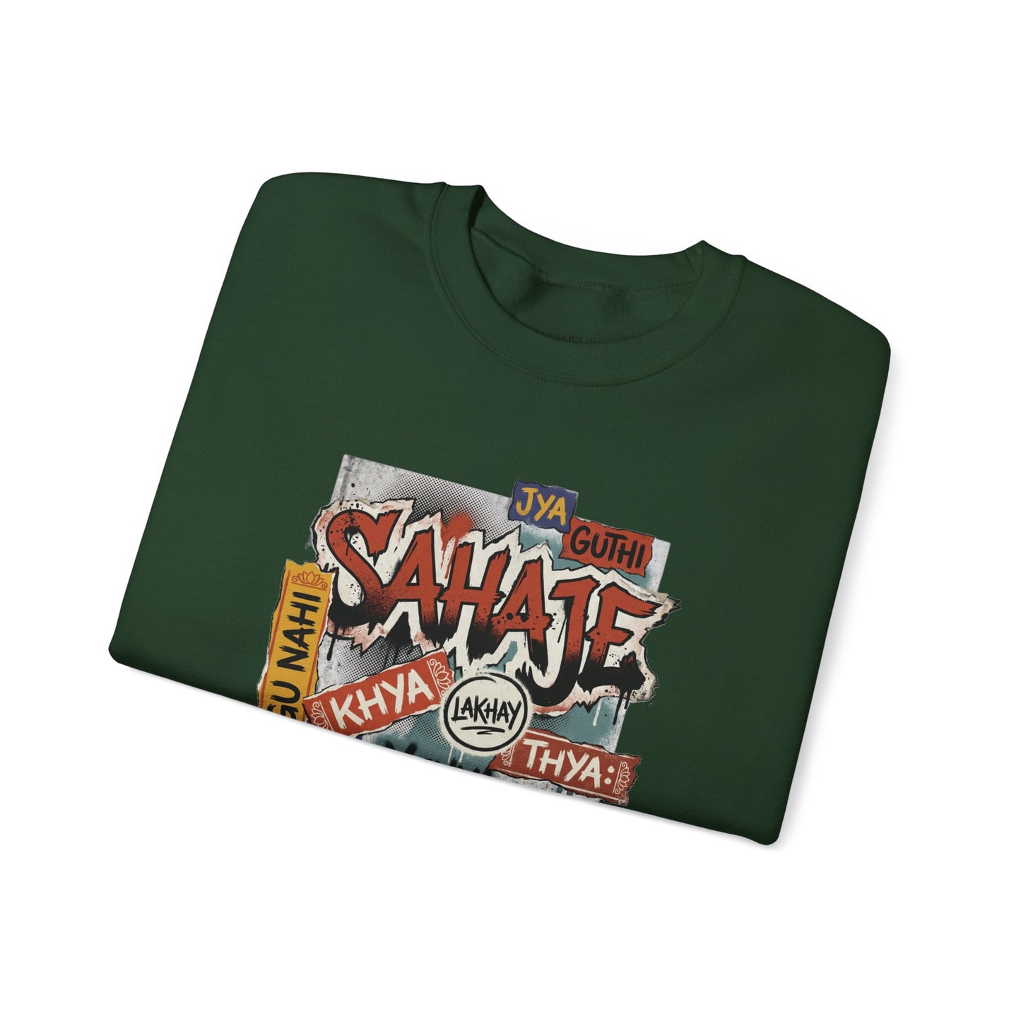 Crewneck Sweatshirt — 'Sahaje' Vintage Sticker Collage Graphic