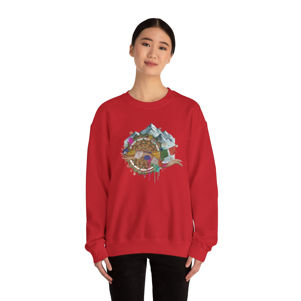 Adventure Mountain Crewneck Sweatshirt — Colorful Hiking Compass & Peaks Design