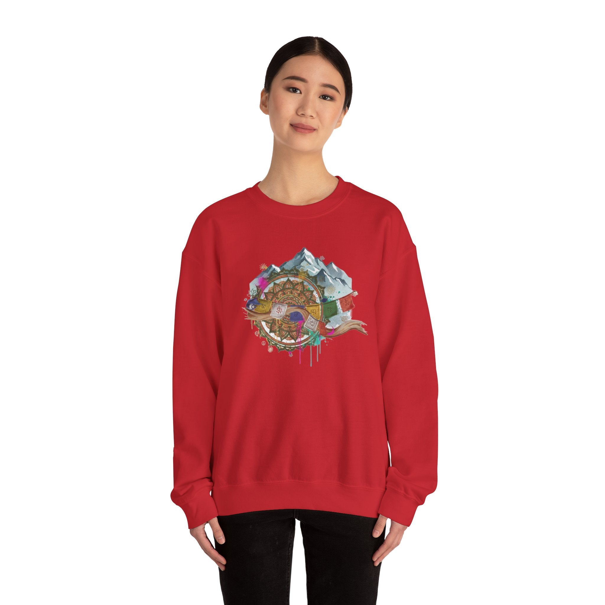 Adventure Mountain Crewneck Sweatshirt — Colorful Hiking Compass & Peaks Design