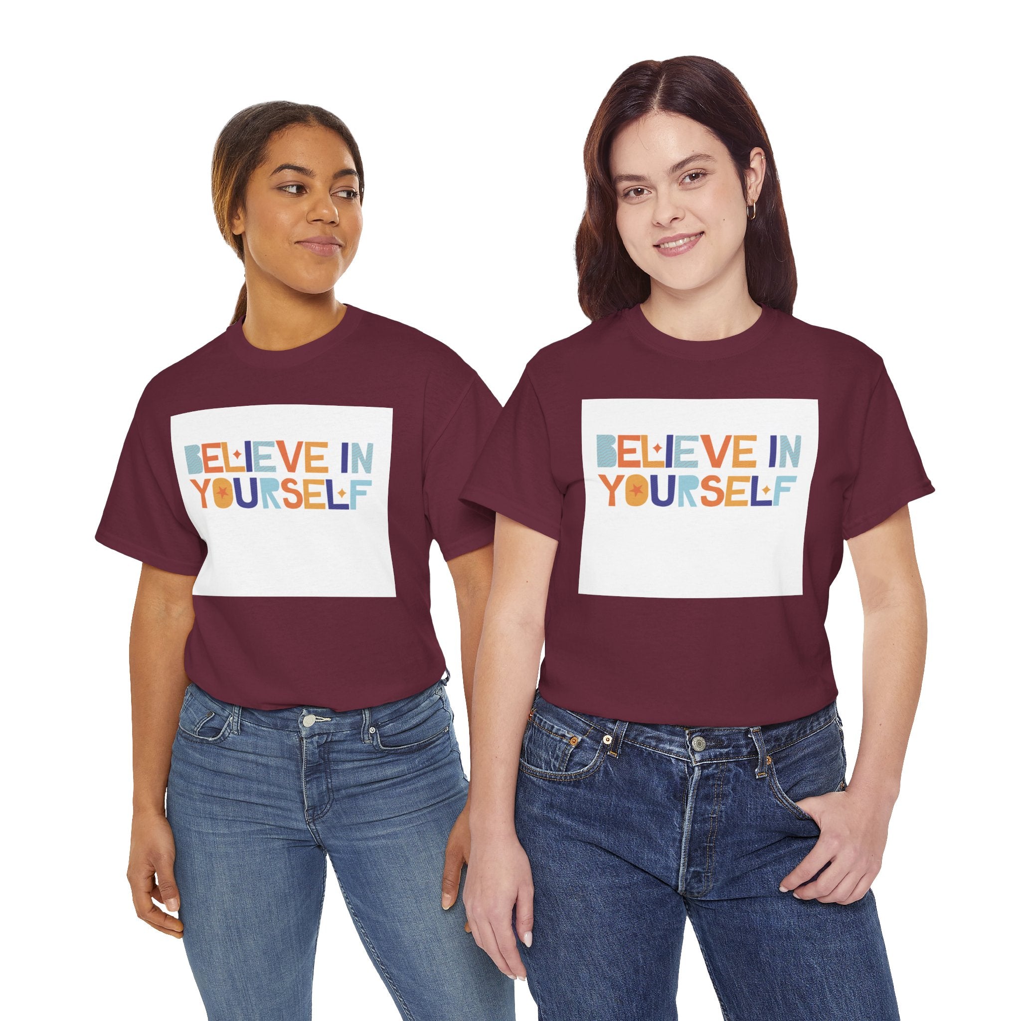 T-Shirt — "Believe in Yourself" Colorful Retro Motivational Tee