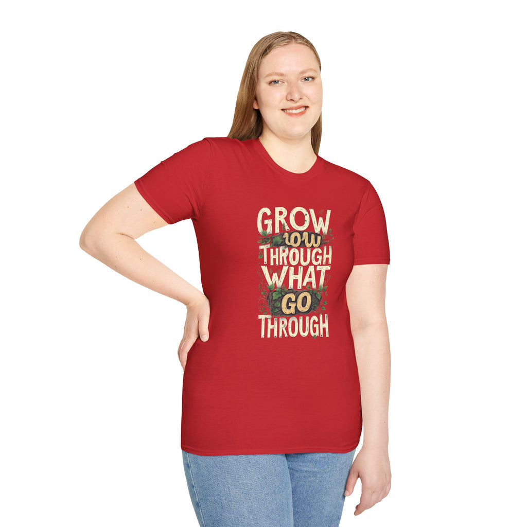 T-Shirt — Floral 'Grow Slow, Go Through' Inspirational Graphic Tee
