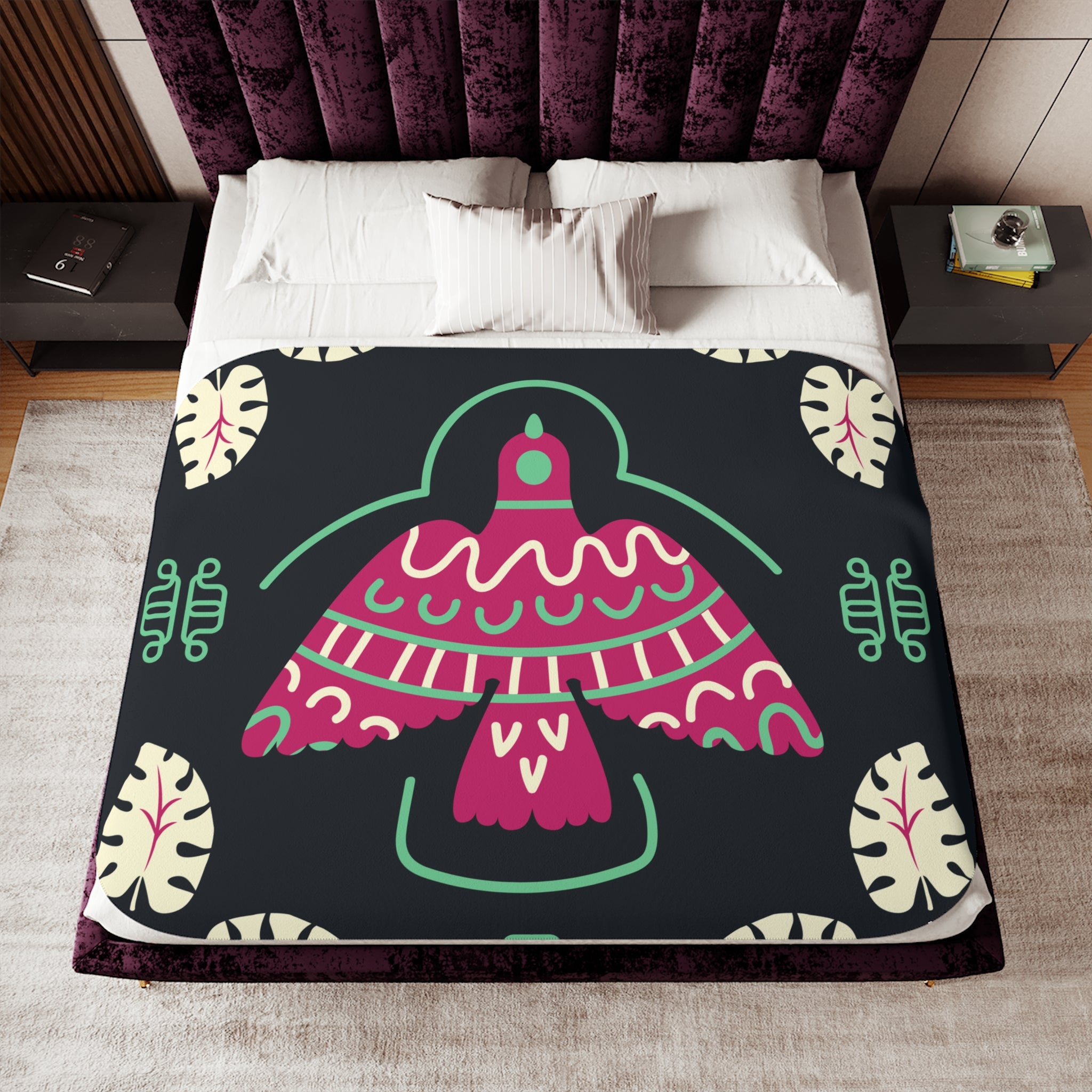 Tribal Thunderbird Sherpa Blanket — Two-Tone Plush Throw