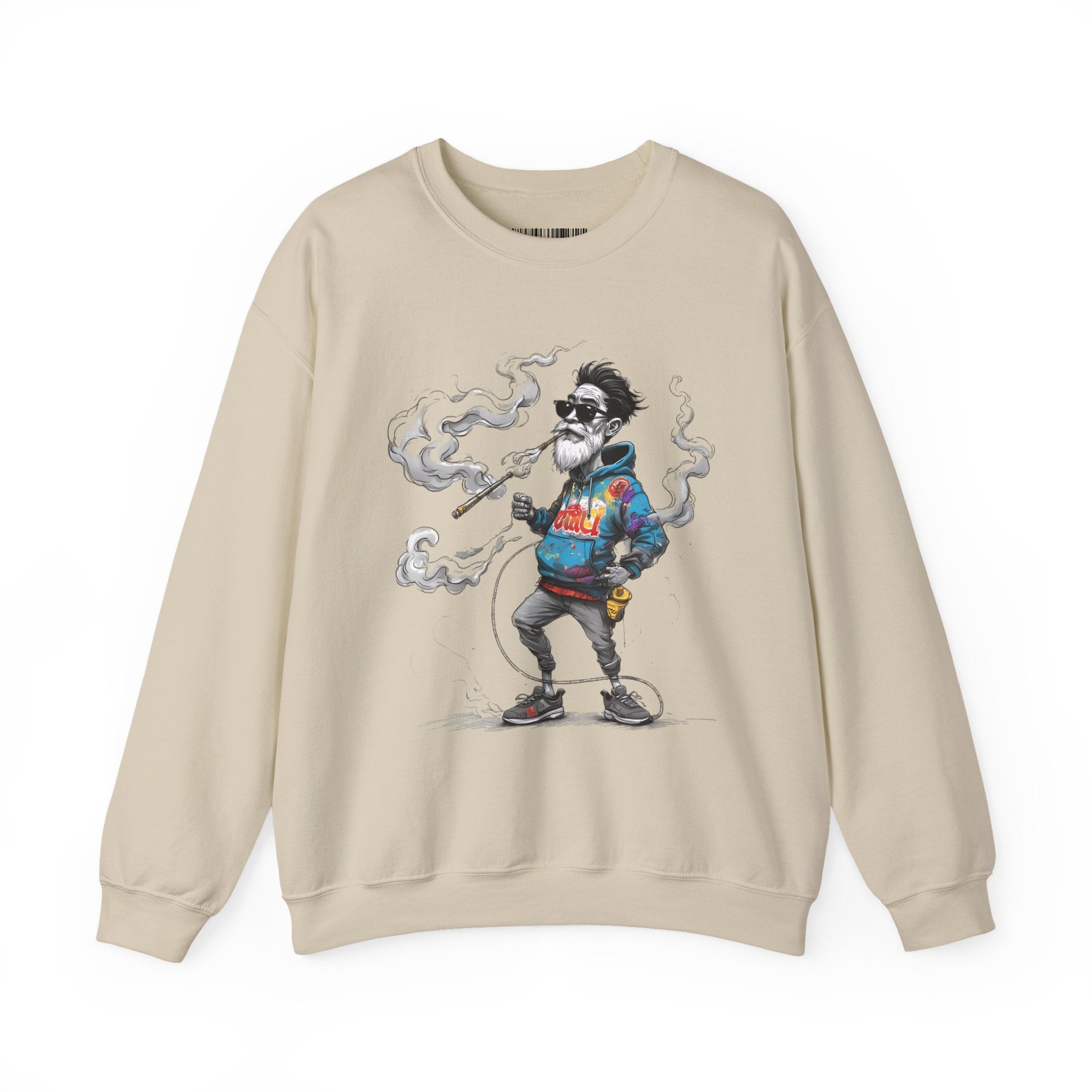 Crewneck Sweatshirt - Retro Cool Grandpa Smoking Pipe Illustration