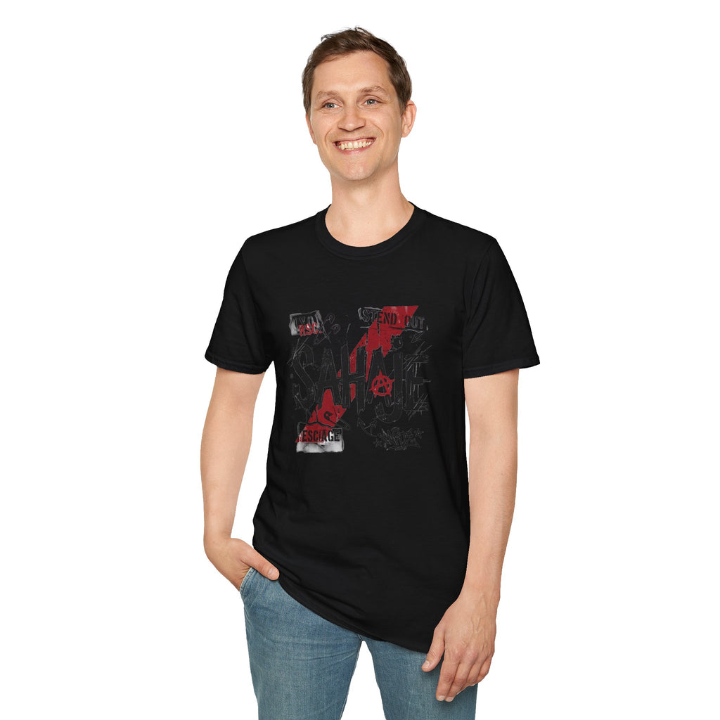 SAHAJE Graphic T‑Shirt — Distressed Red Accent Streetwear Tee
