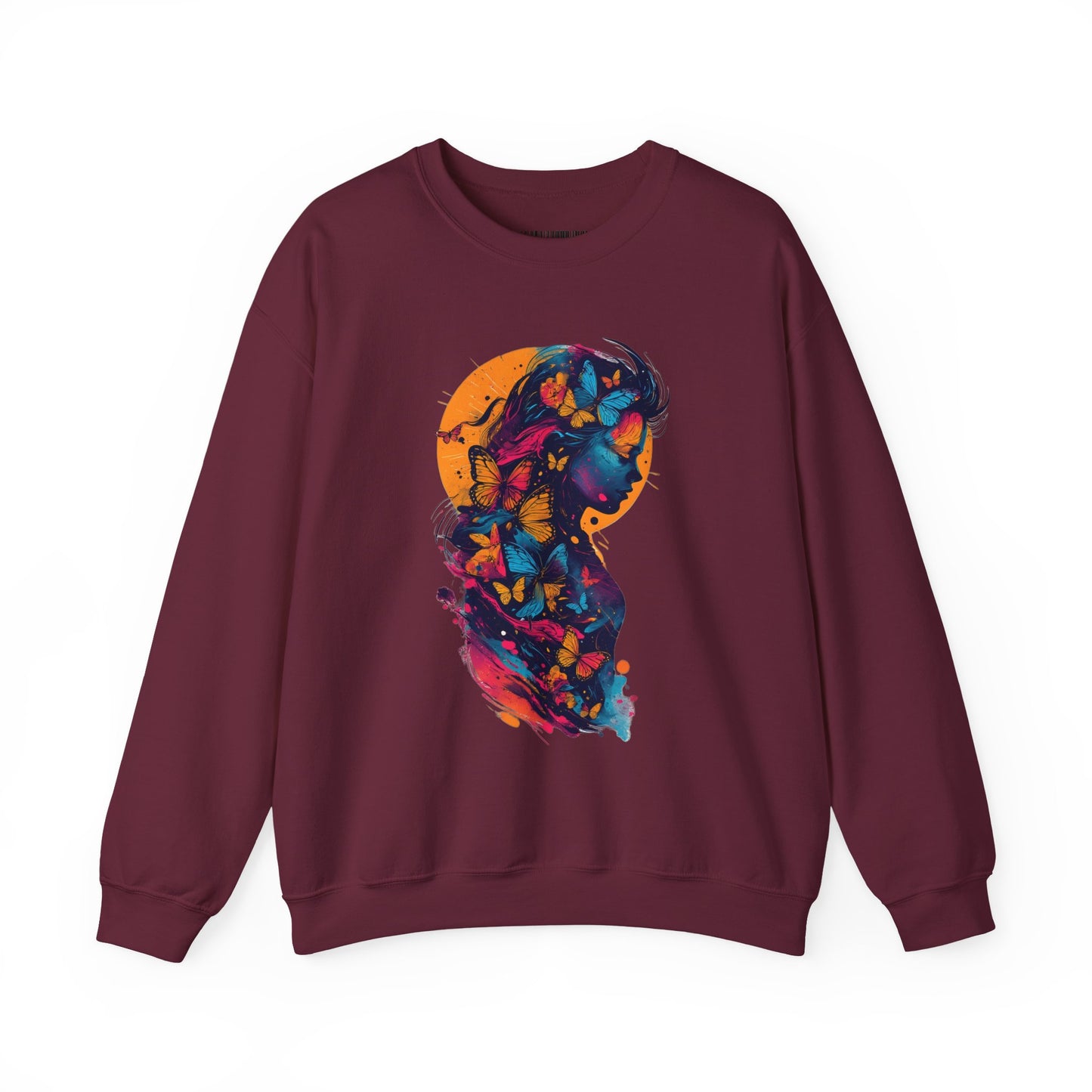 Butterfly Silhouette Crewneck Sweatshirt — Colorful Butterfly Profile Graphic