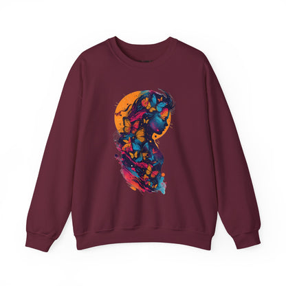 Butterfly Silhouette Crewneck Sweatshirt — Colorful Butterfly Profile Graphic