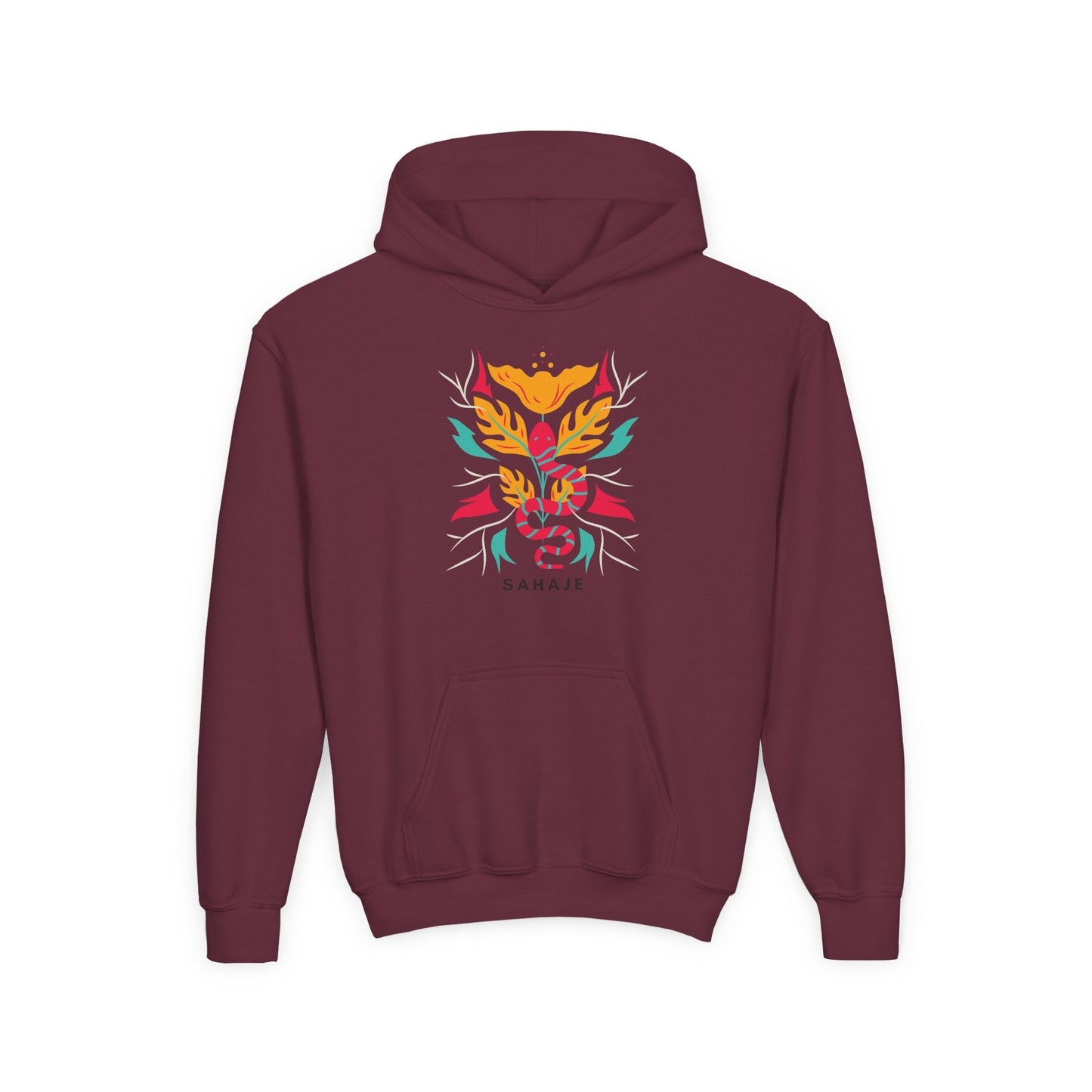 Youth Hoodie — Colorful Sahaja Floral Serpent Design