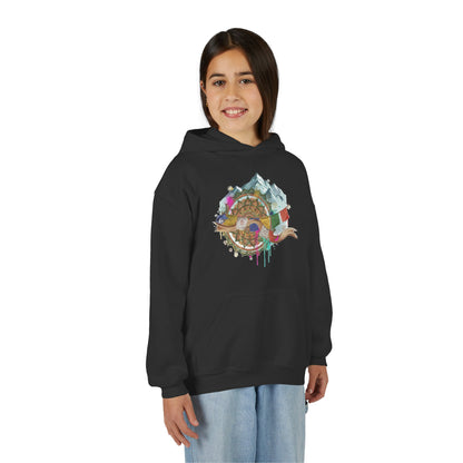 Youth Hoodie — Colorful Mountain Adventure Graphic