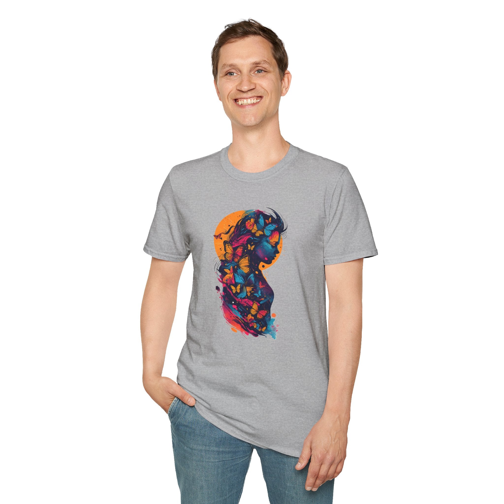 Butterfly Silhouette T-Shirt — Colorful Floral Profile Tee