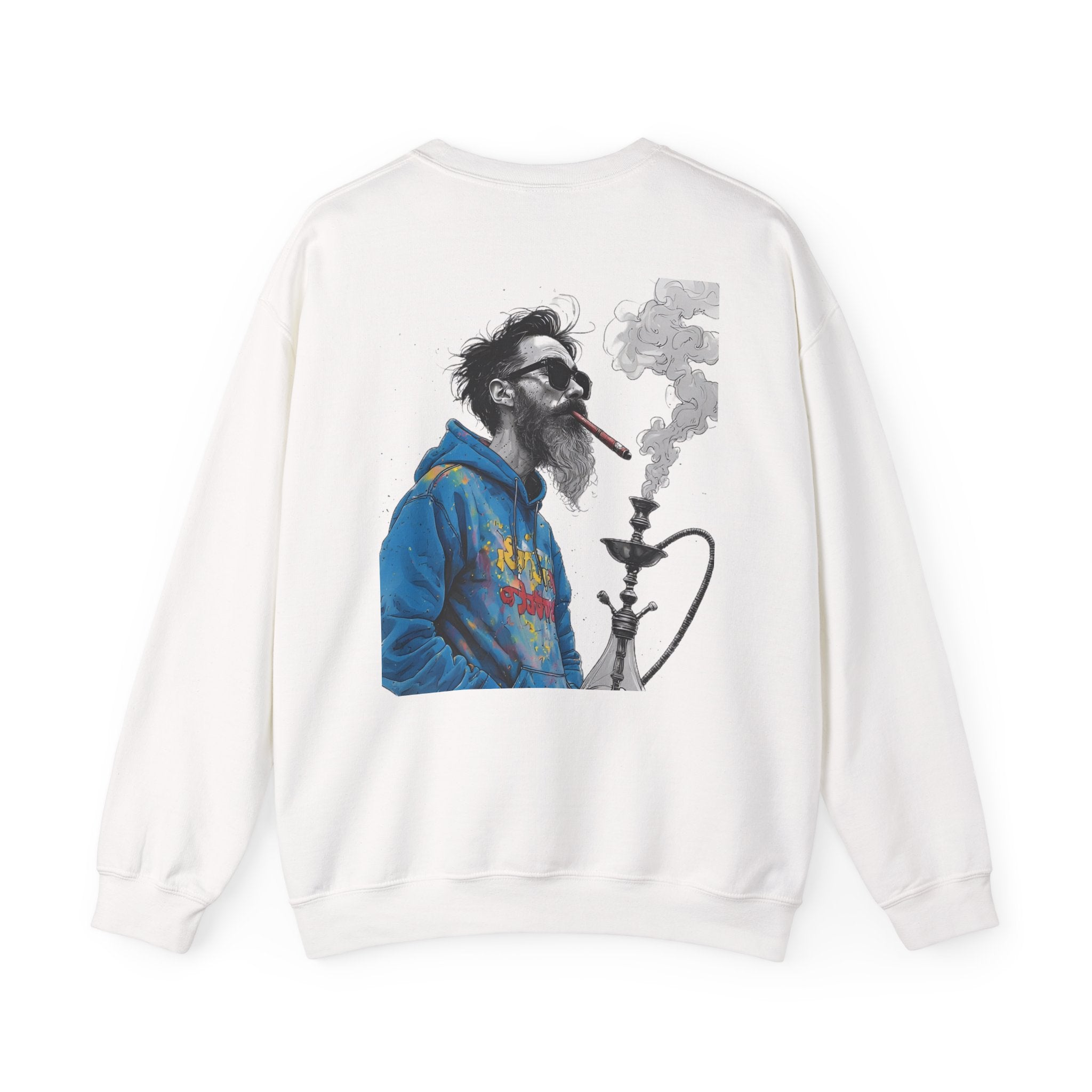 Crewneck Sweatshirt - Bearded Man Smoking Hookah Graphic