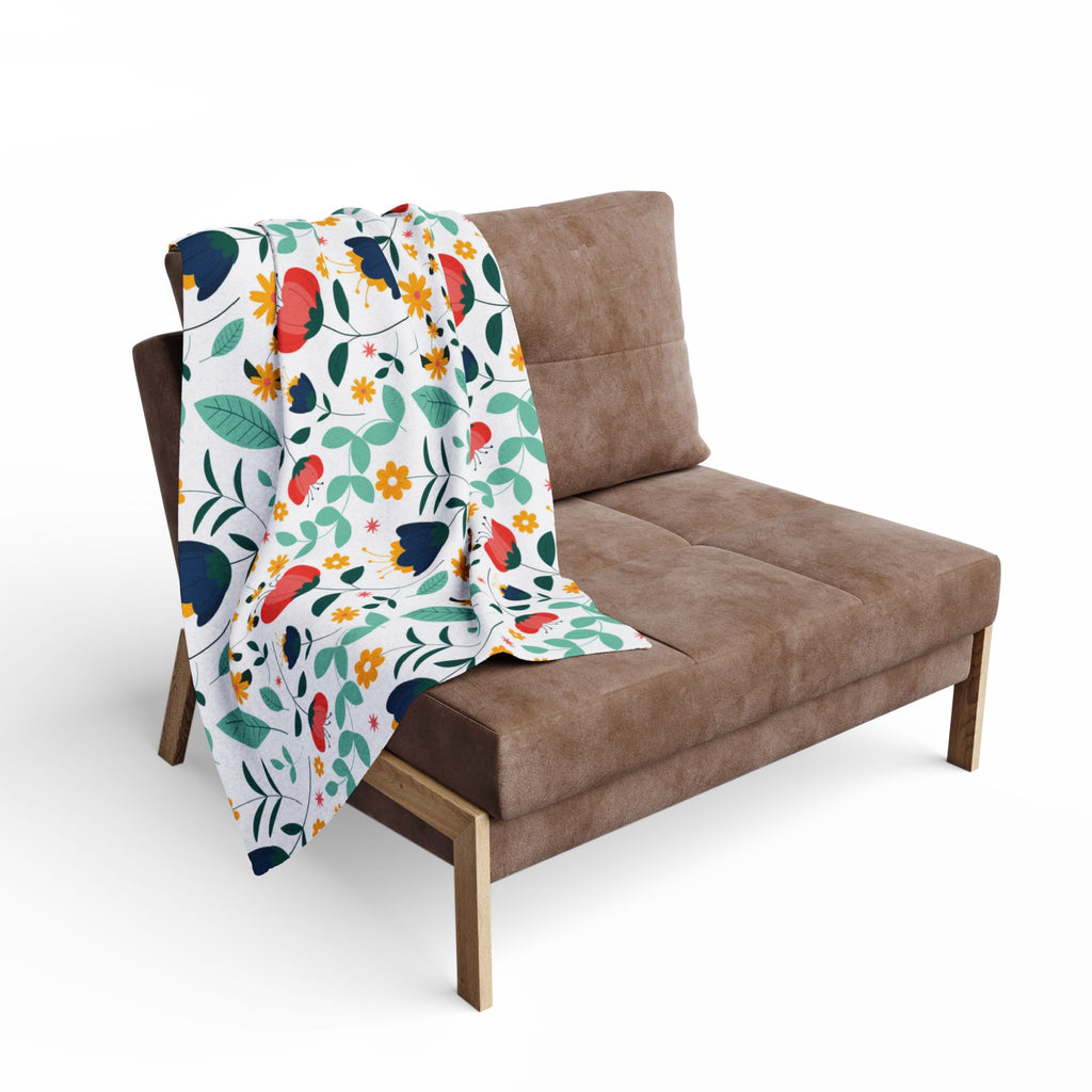Floral Fleece Blanket — Colorful Retro Flower Pattern Cozy Throw