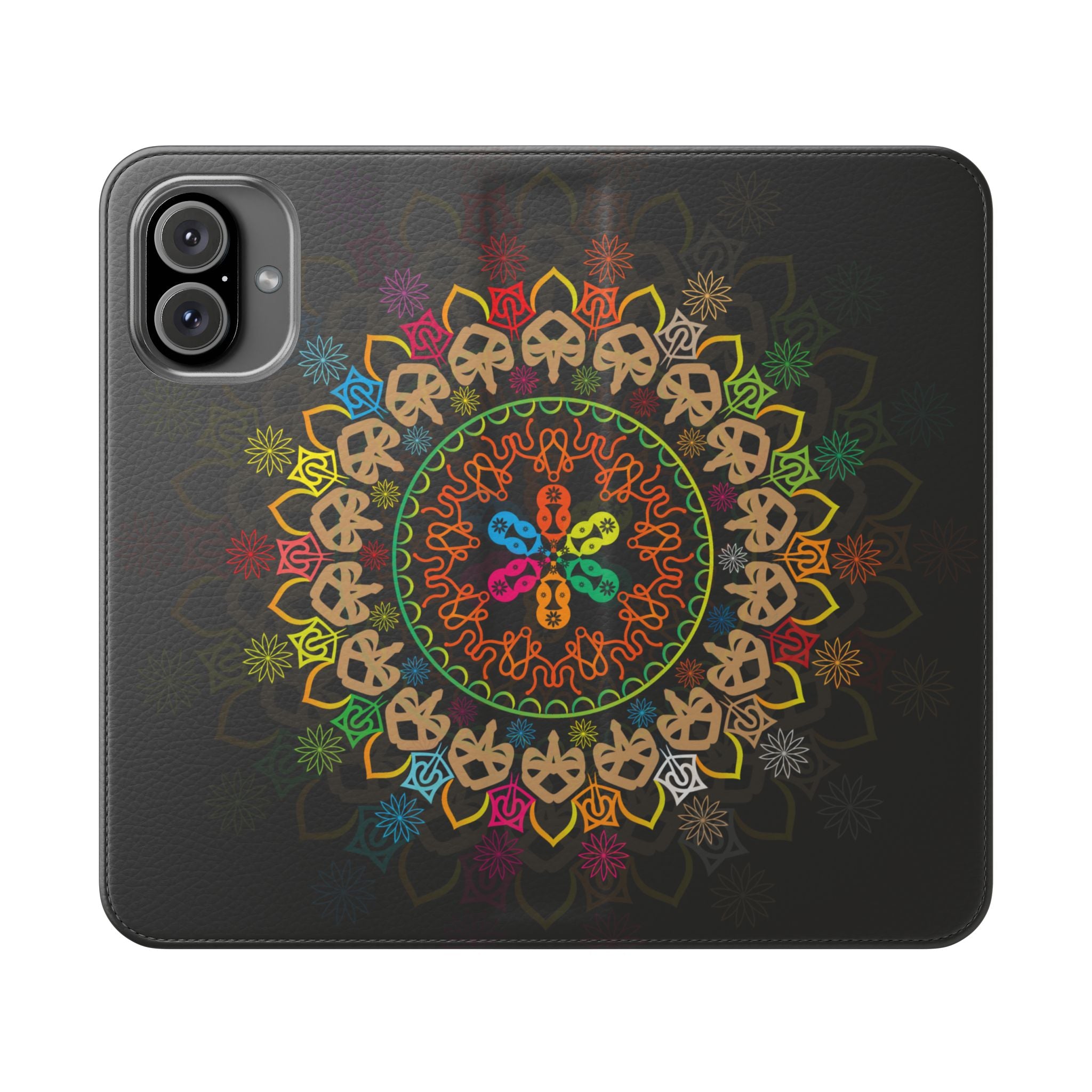 Colorful Mandala Flip Case for Phone, Bohemian Style Wallet Cover, Unique Gift for Her, Vibrant Phone Accessories, Eco-Friendly Protection