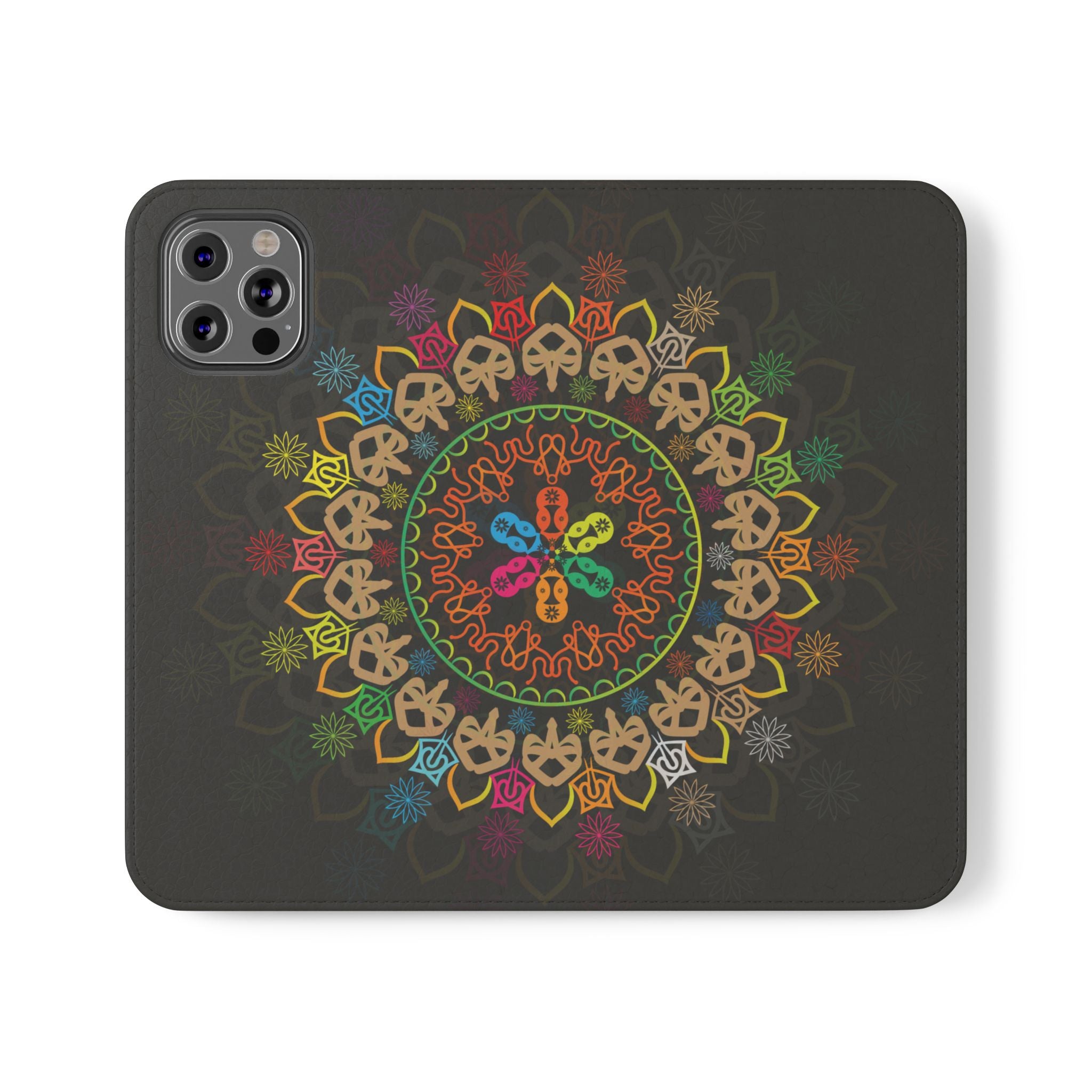Colorful Mandala Flip Case for Phone, Bohemian Style Wallet Cover, Unique Gift for Her, Vibrant Phone Accessories, Eco-Friendly Protection
