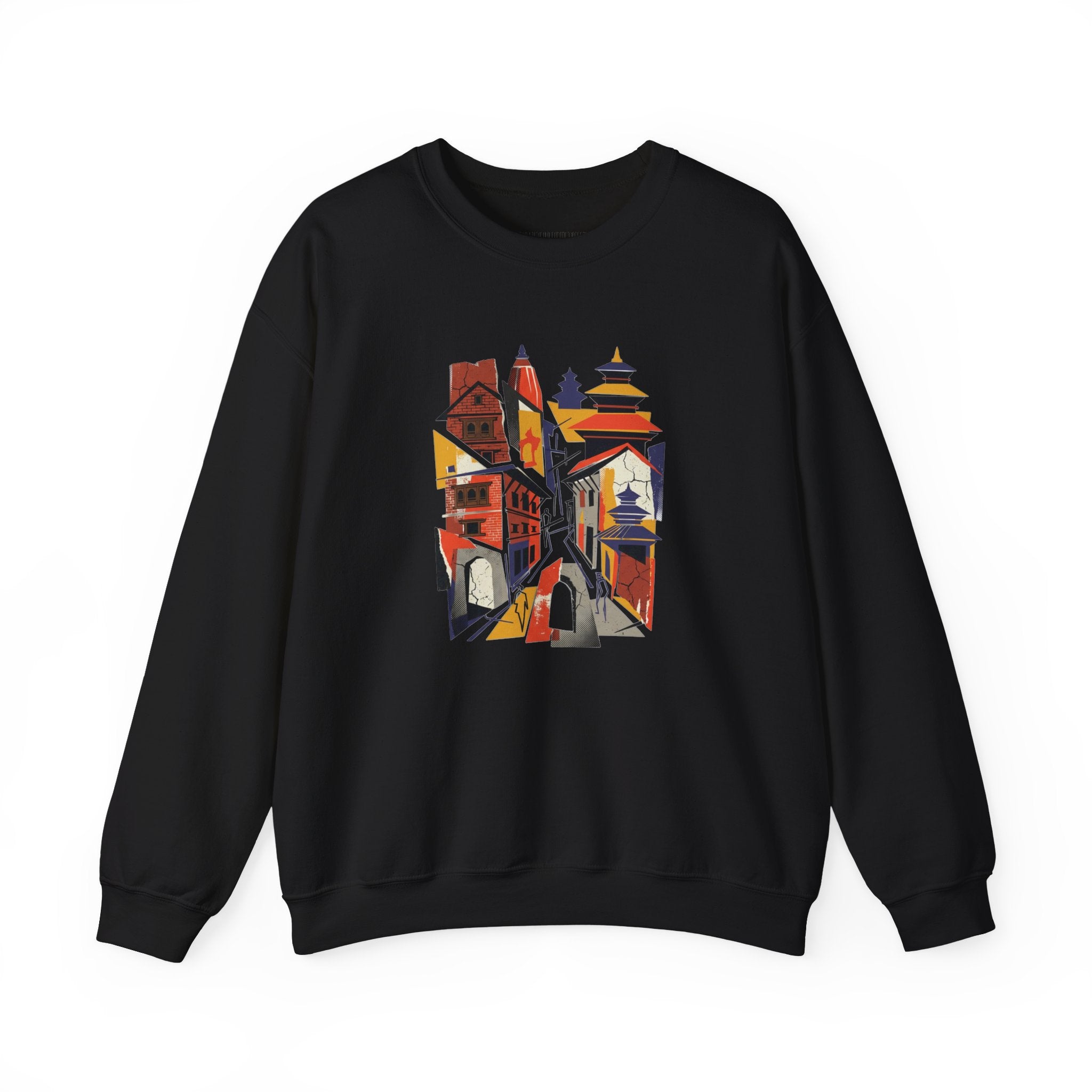 Architectural Cityscape Crewneck Sweatshirt — Abstract Urban Alley Art