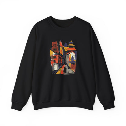 Architectural Cityscape Crewneck Sweatshirt — Abstract Urban Alley Art