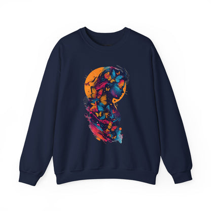 Butterfly Silhouette Crewneck Sweatshirt — Colorful Butterfly Profile Graphic