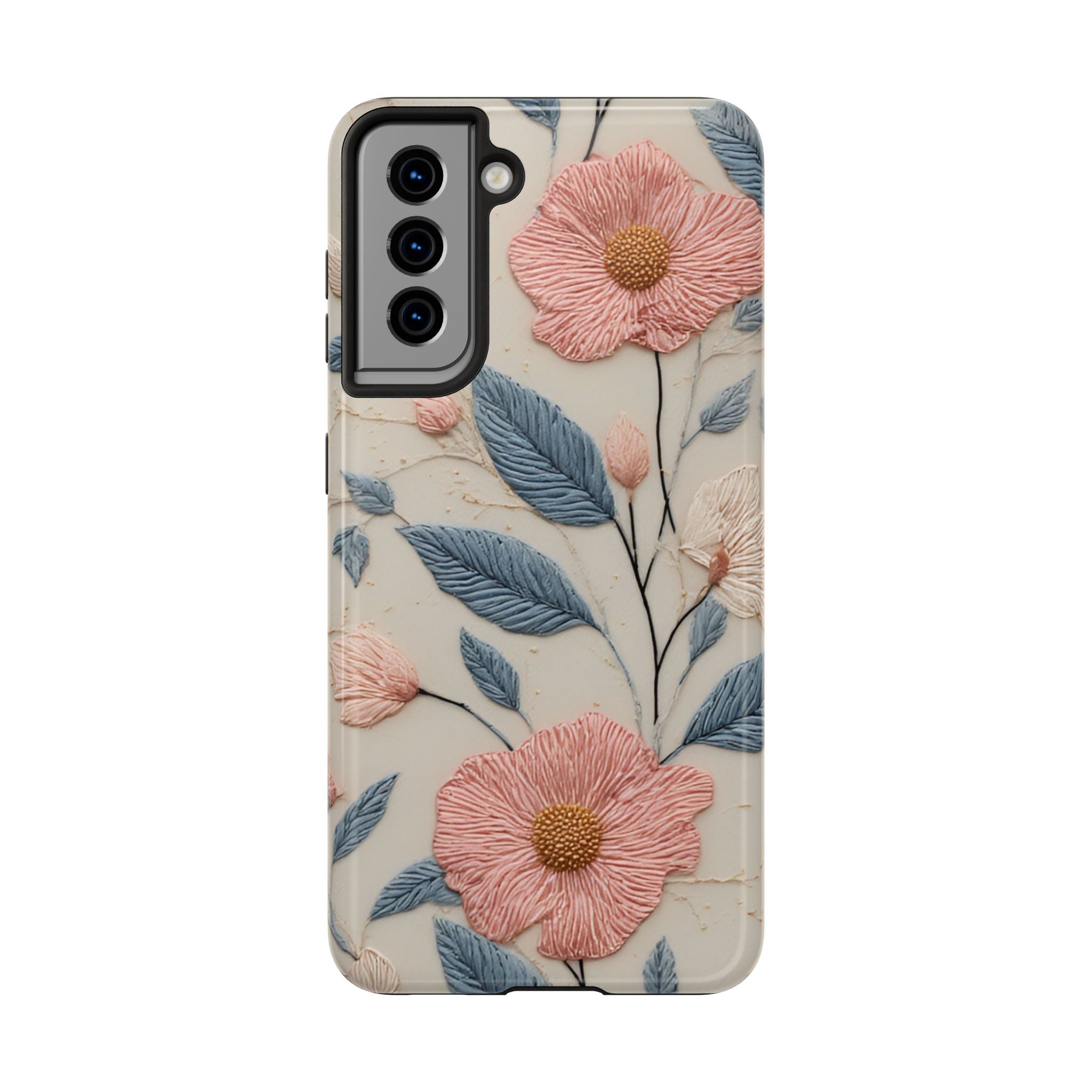 Floral Embroidered Tough Phone Case — Pink Blossom Protective Phone Cover