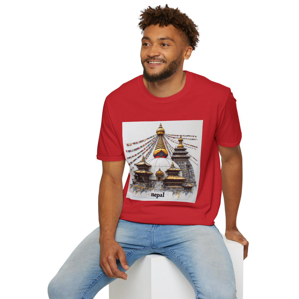 Nepal Temple Graphic T-Shirt — Boudhanath Stupa Prayer Flags Travel Tee