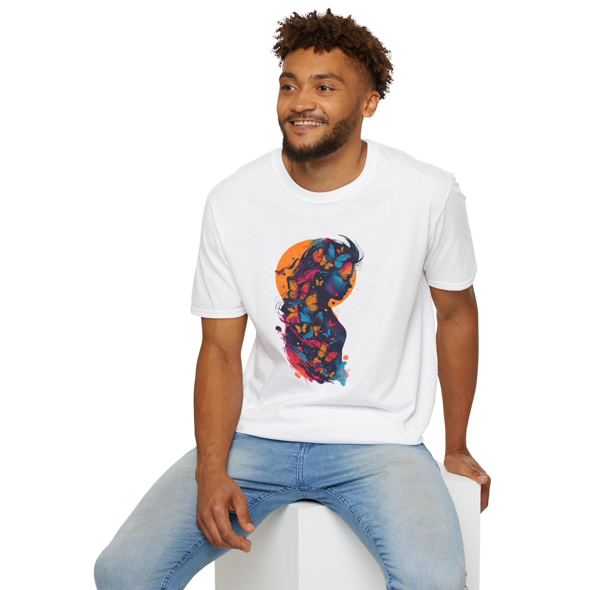 Butterfly Silhouette T-Shirt — Colorful Floral Profile Tee