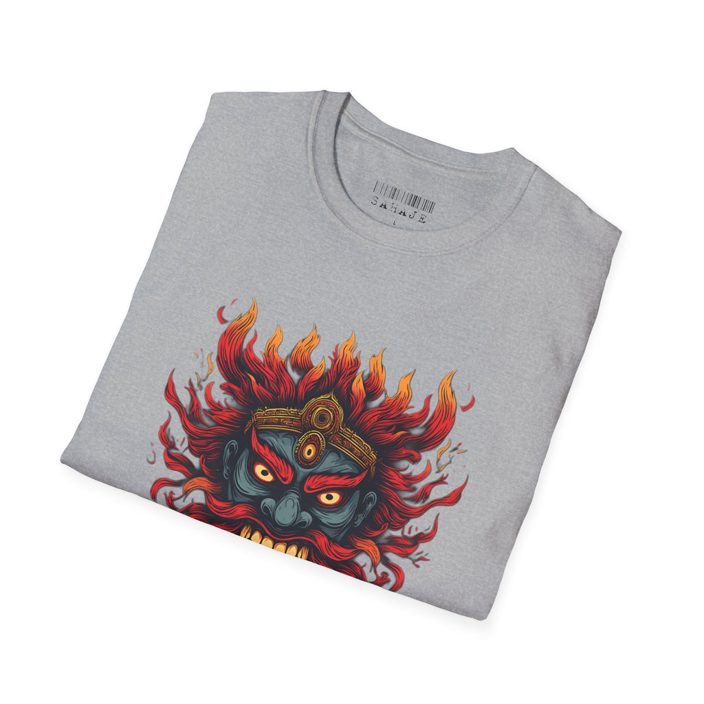 Flaming Demon Mask T-Shirt — Fierce Tattoo-Style Graphic Tee